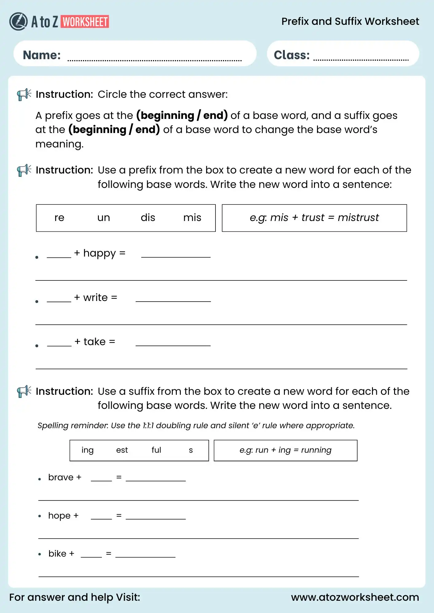 prefixes and suffixes worksheets for grade 2 to 6 fill in and circle activity