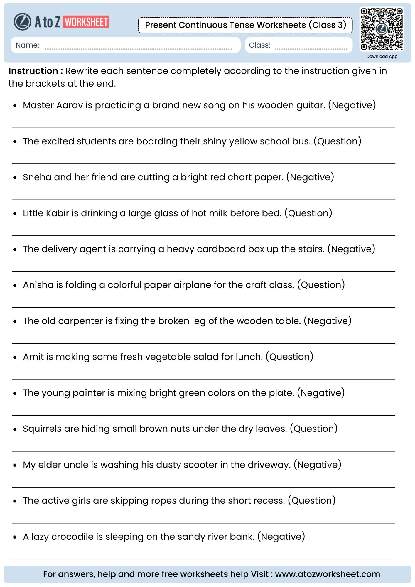 Present Continuous Tense Worksheets For Class 3 Kids (Free PDF) 4 comprehensive negative and question inversion tracks on present continuous tense worksheets for class 3
