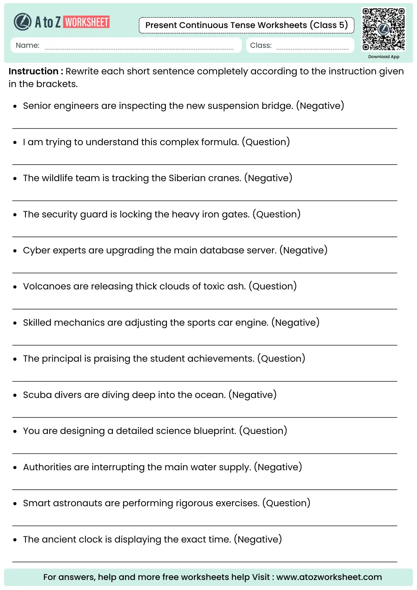 structured sentence transformation exercises from present continuous tense worksheets for class 5 collections