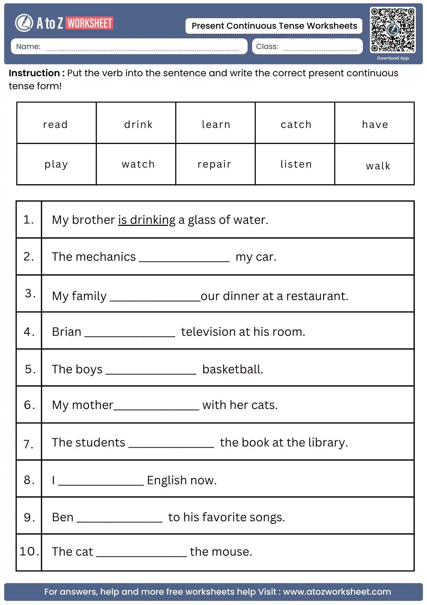 context verb fill block found within present continuous tense worksheets packs