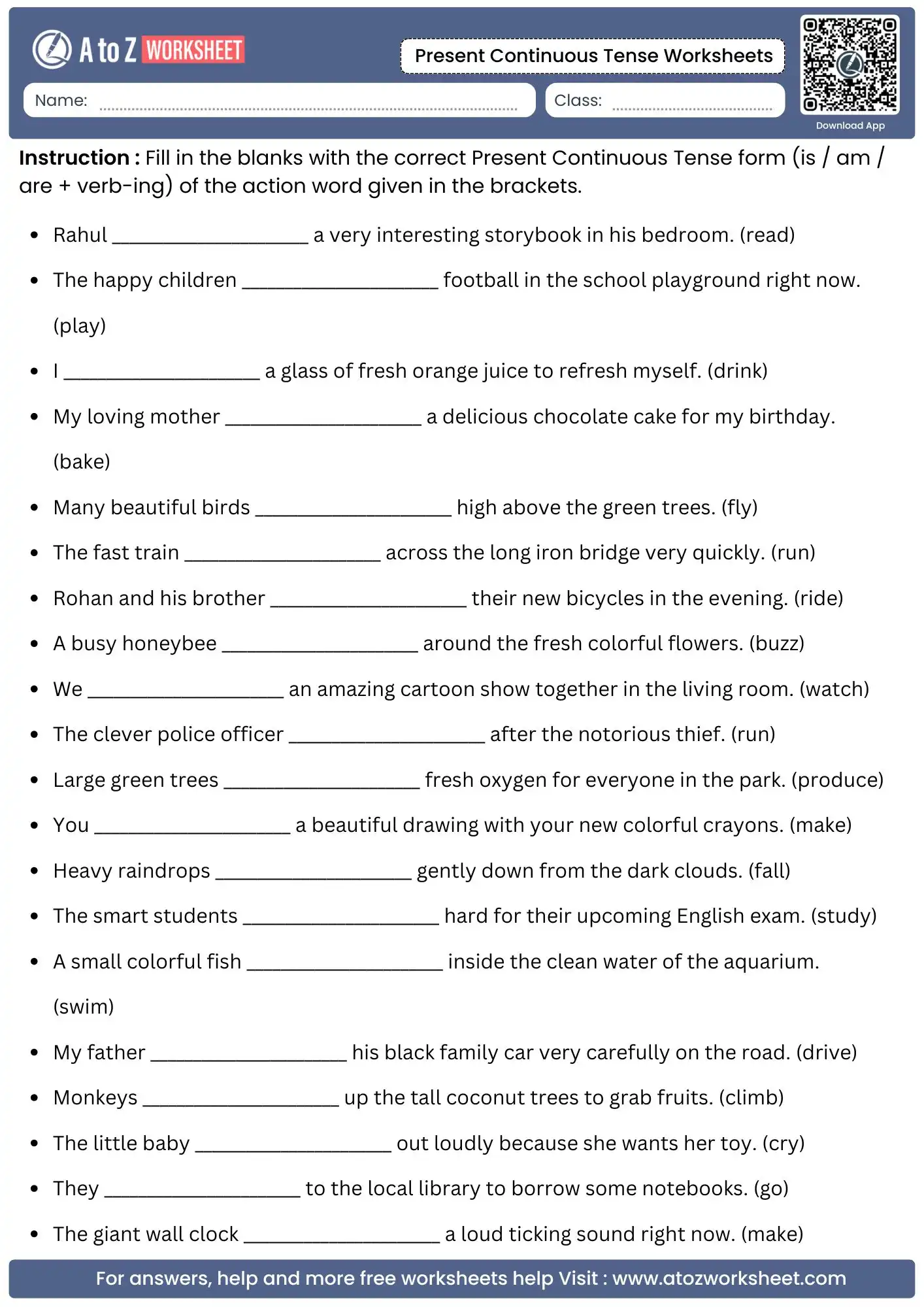 long fill in the blank narrative practice on present continuous tense worksheets pages