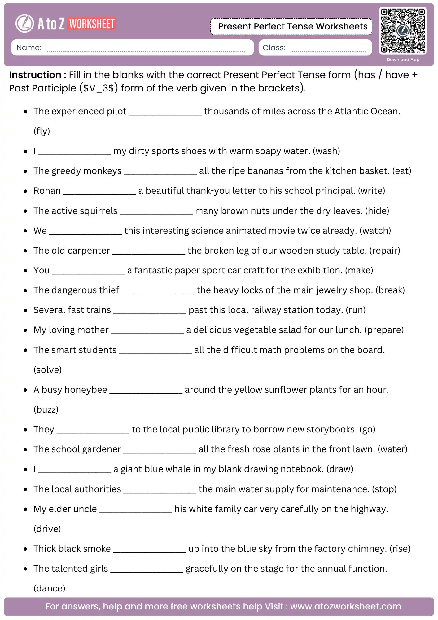 contextual fill in the blanks exercises from present perfect tense worksheets bundles