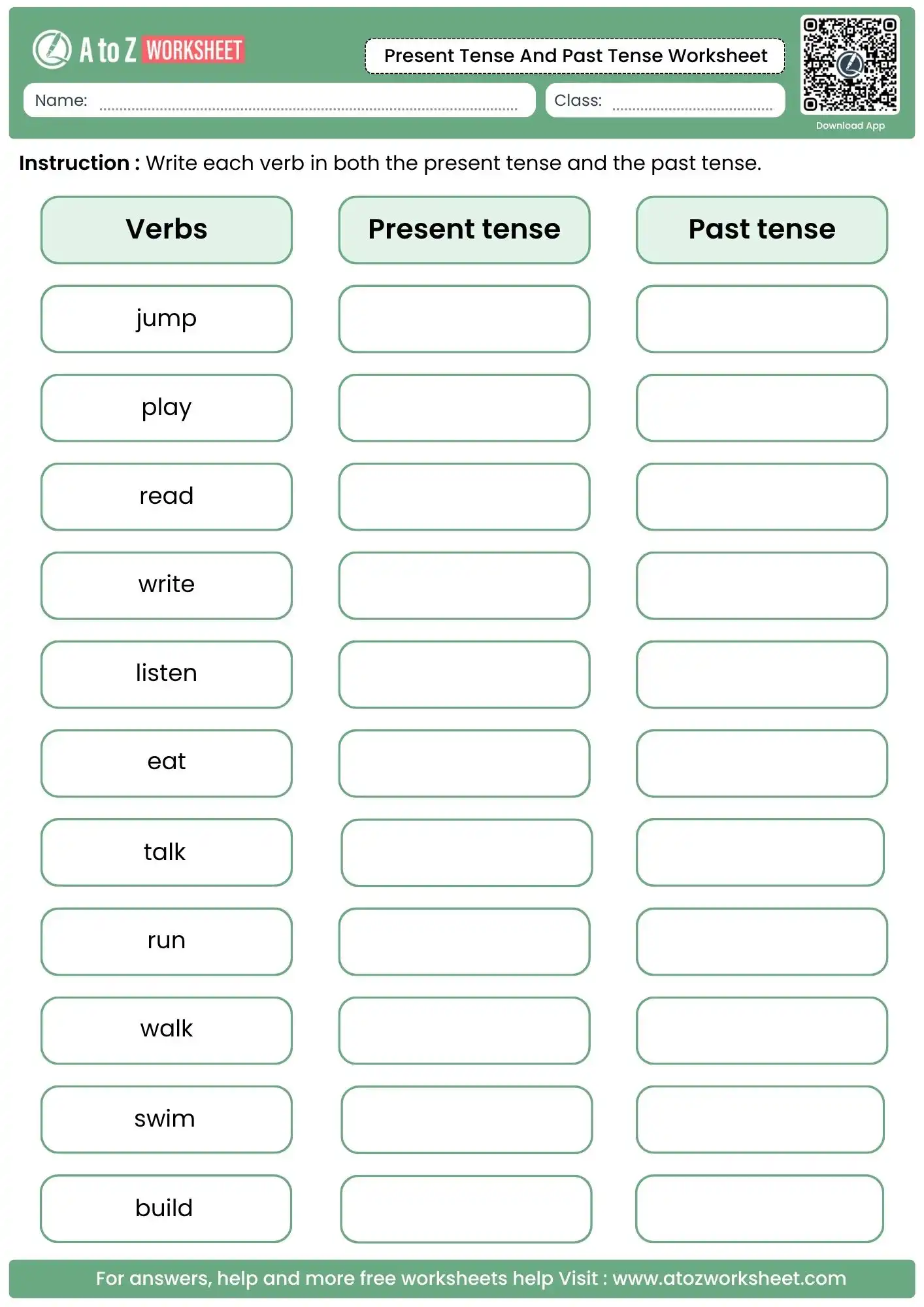 students completing present tense and past tense worksheets to learn verb conjugation.