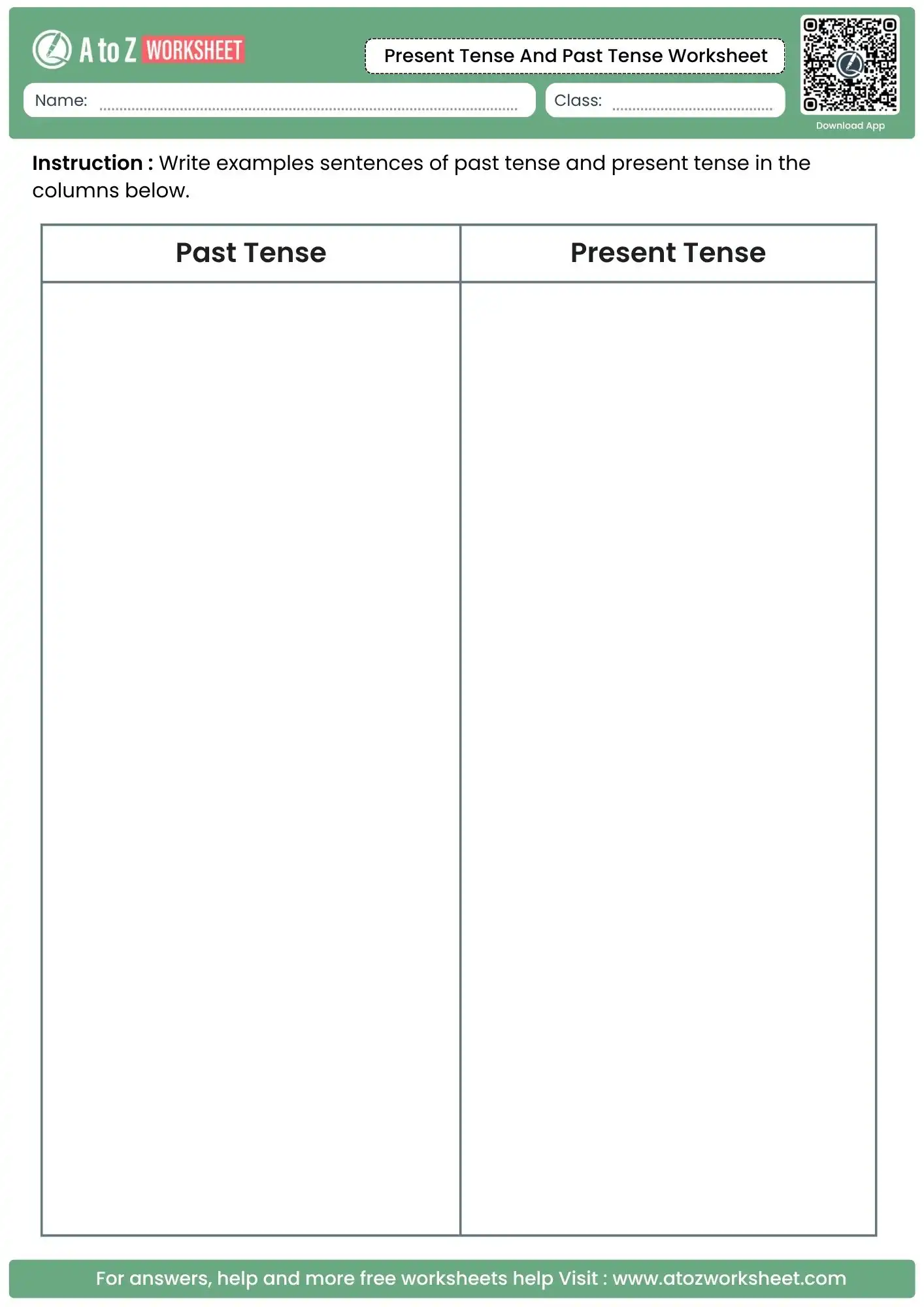creative writing present tense and past tense worksheets for grammar practice.