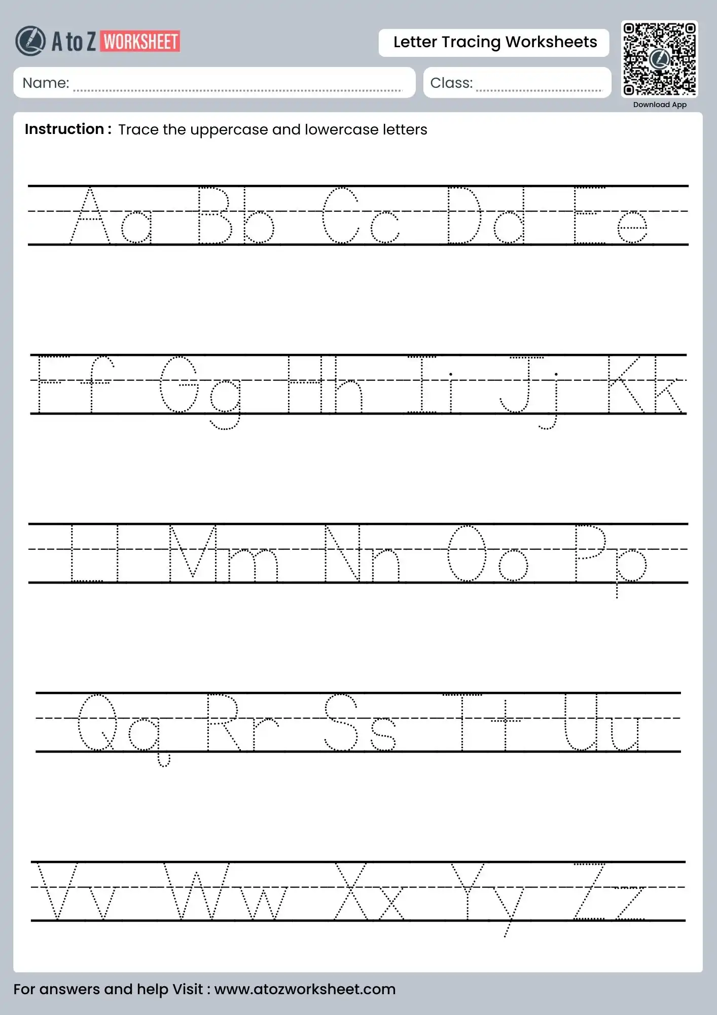 printable letter tracing worksheets featuring uppercase and lowercase letter pairs