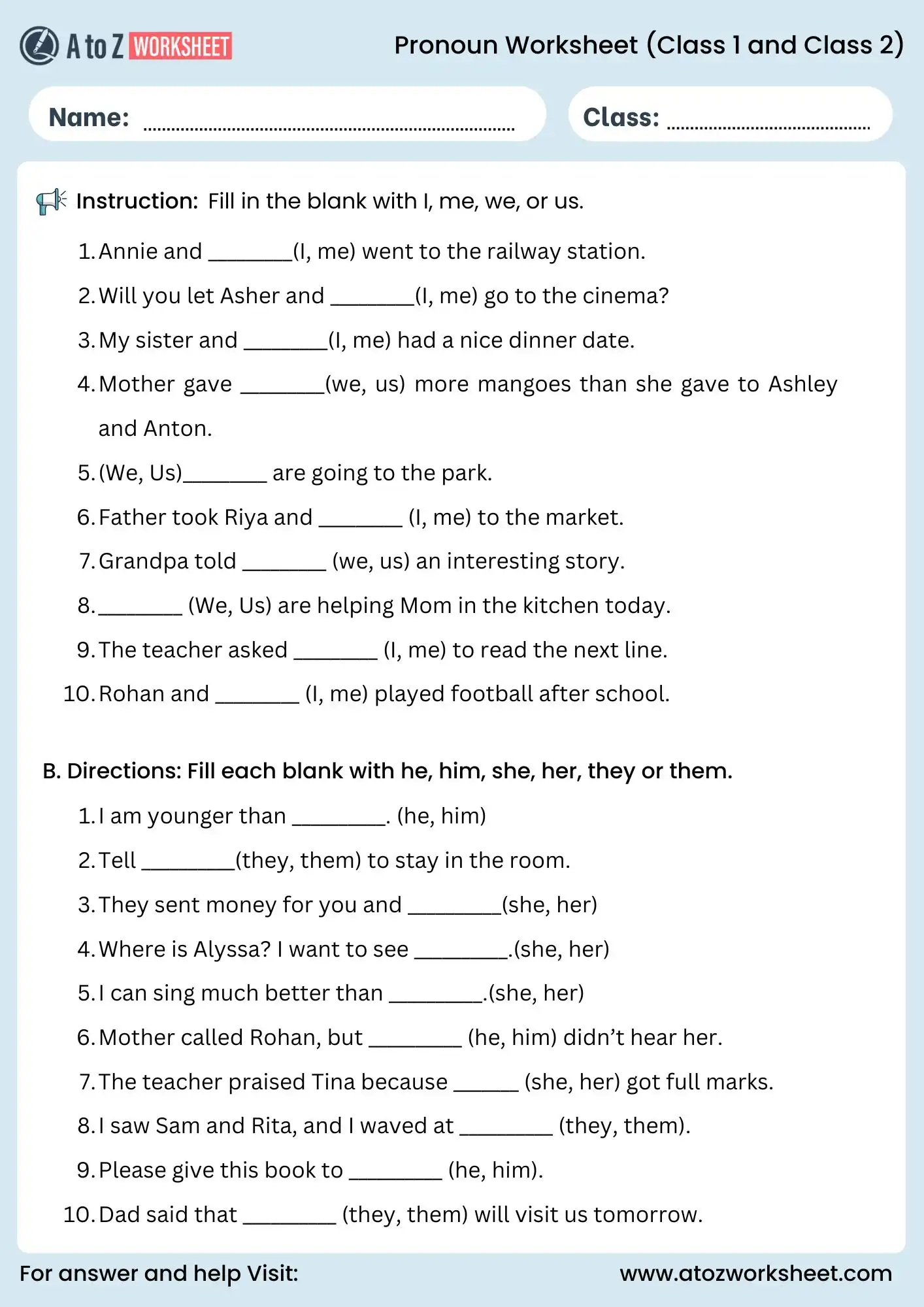 pronoun worksheets for class 1 and class 2 pdf grammar activity