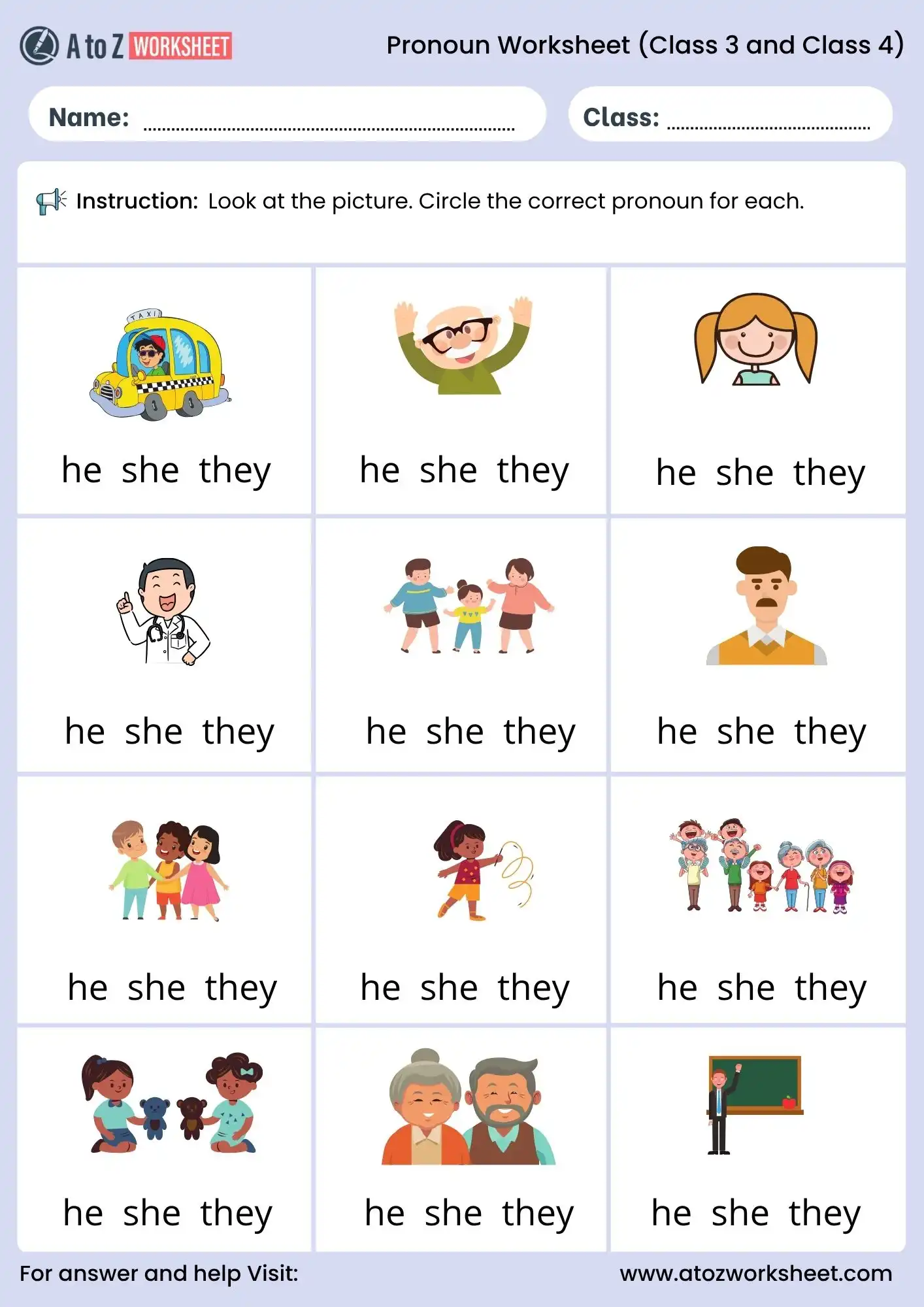 pronoun worksheets for class 3 and class 4 circle correct answer activity