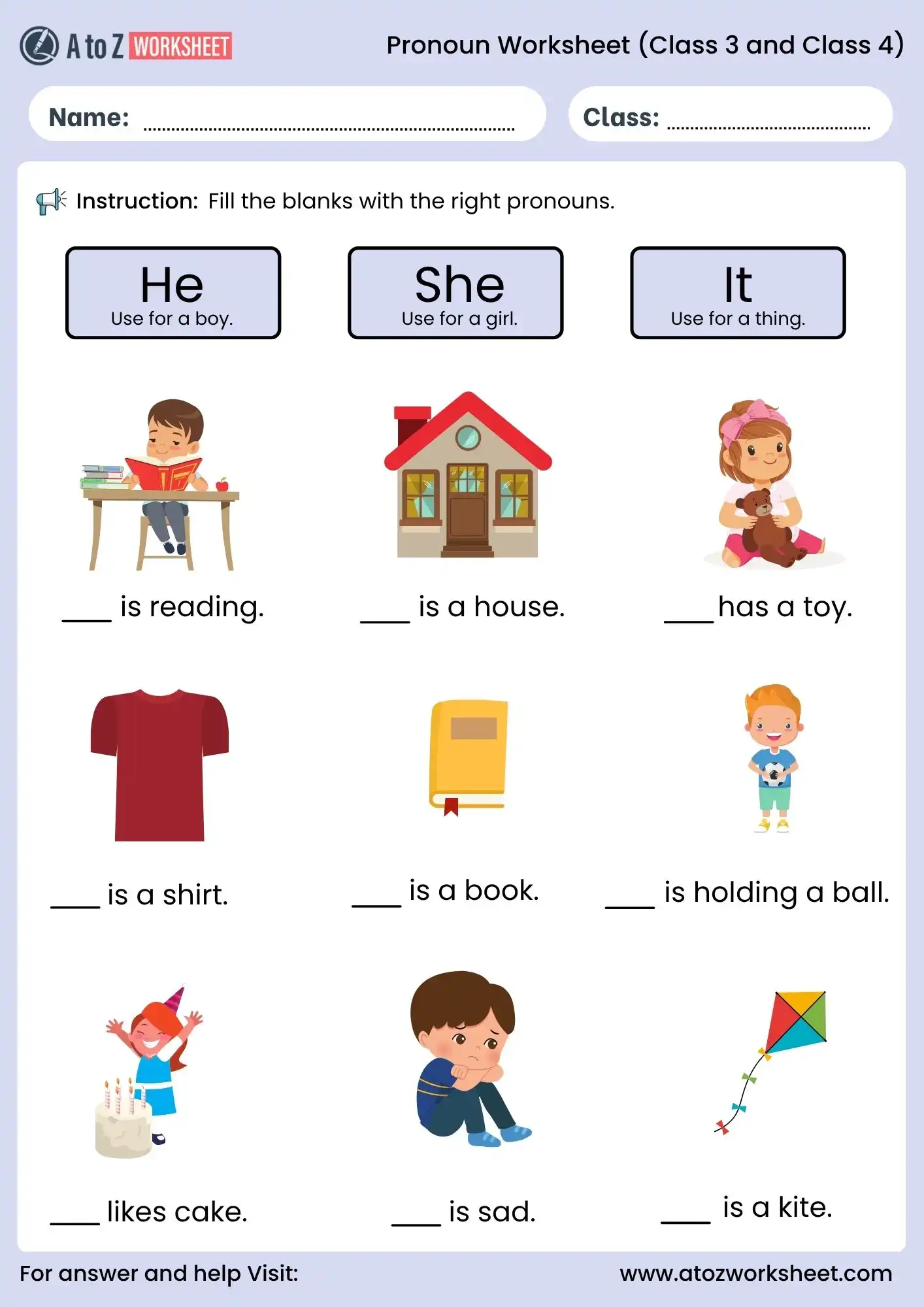 pronoun worksheets for class 3 and class 4 fill in the blanks grammar activity