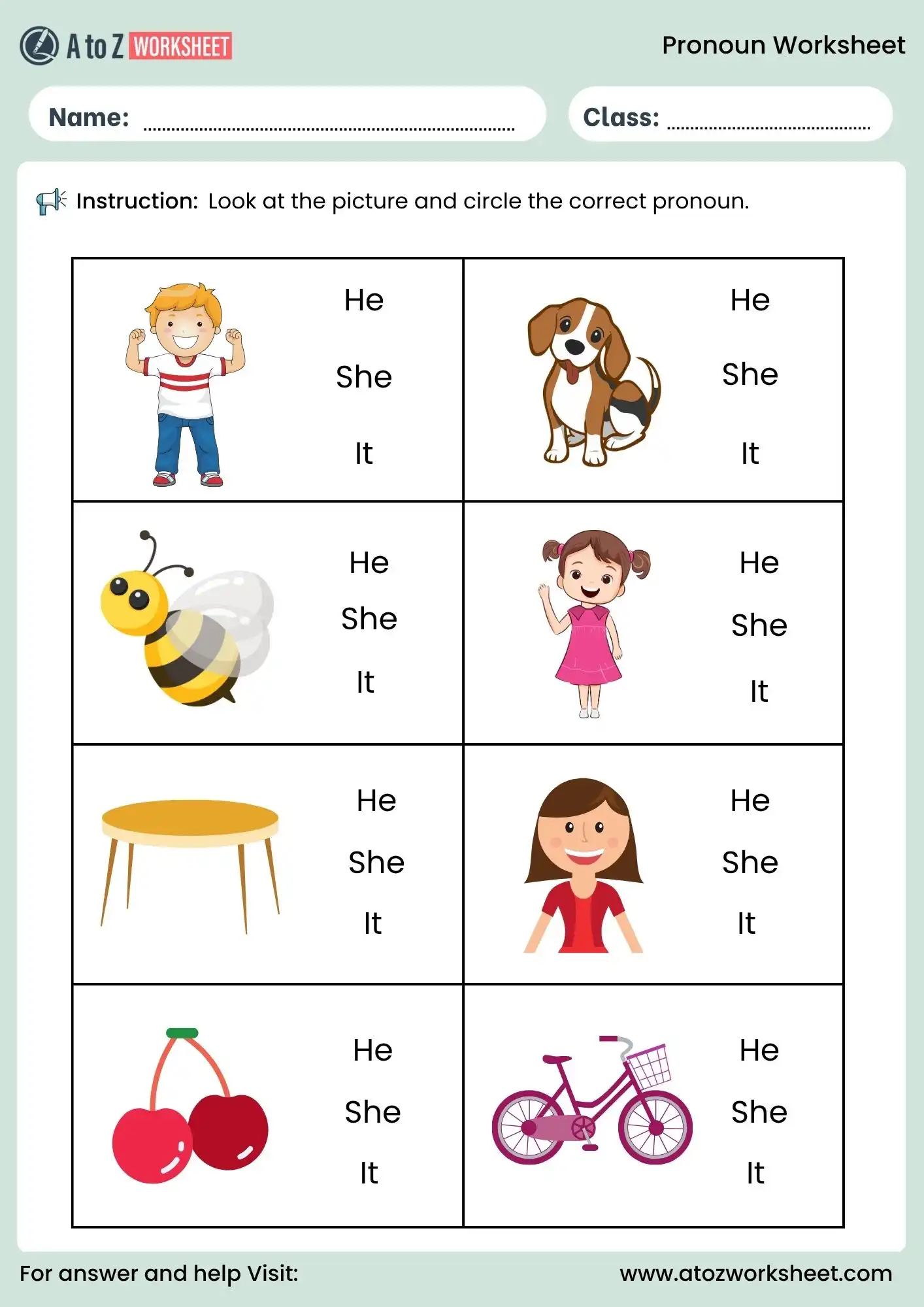 pronouns worksheets for lkg students circle correct word