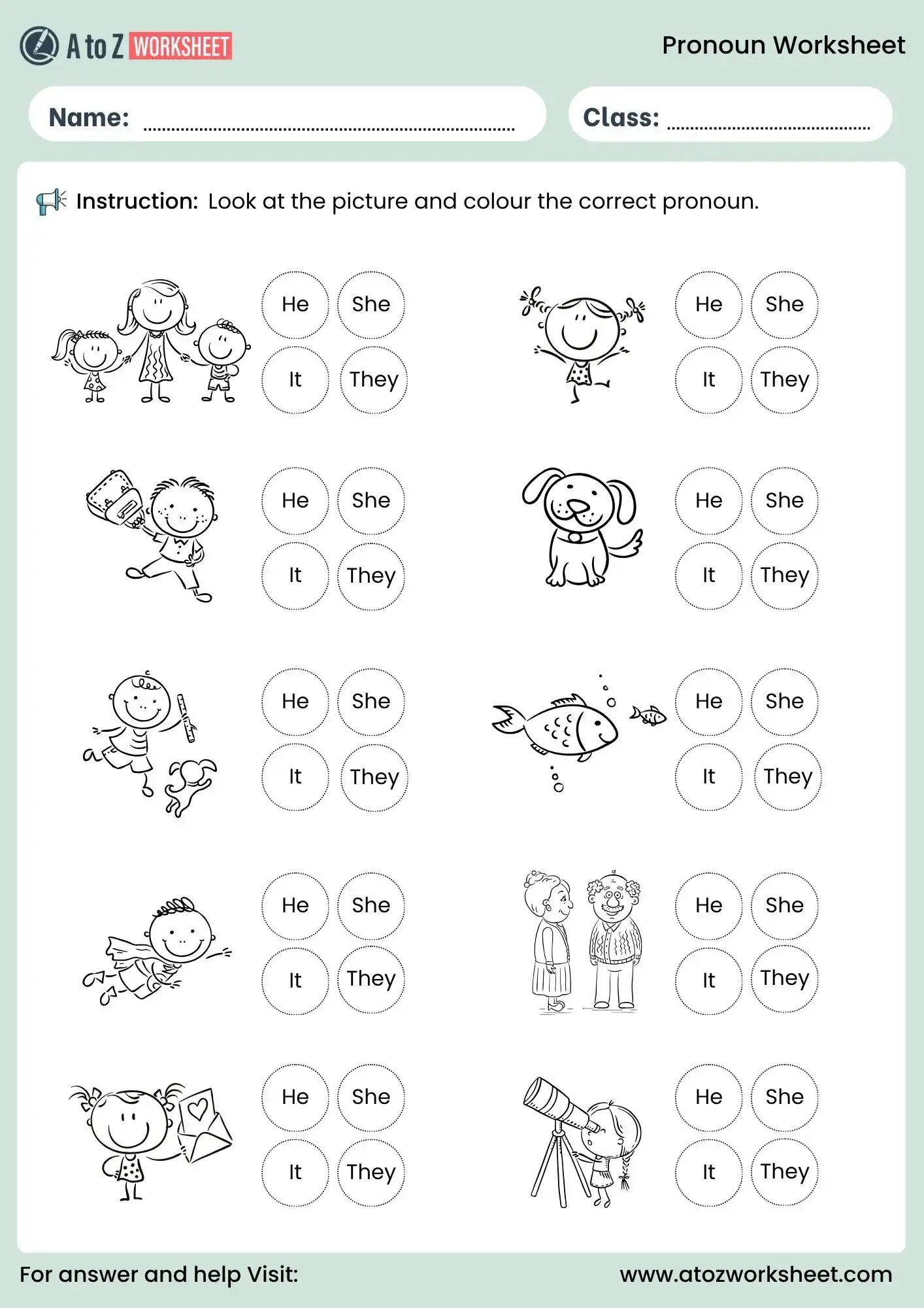 pronouns worksheets for ukg kids color correct pronoun activity