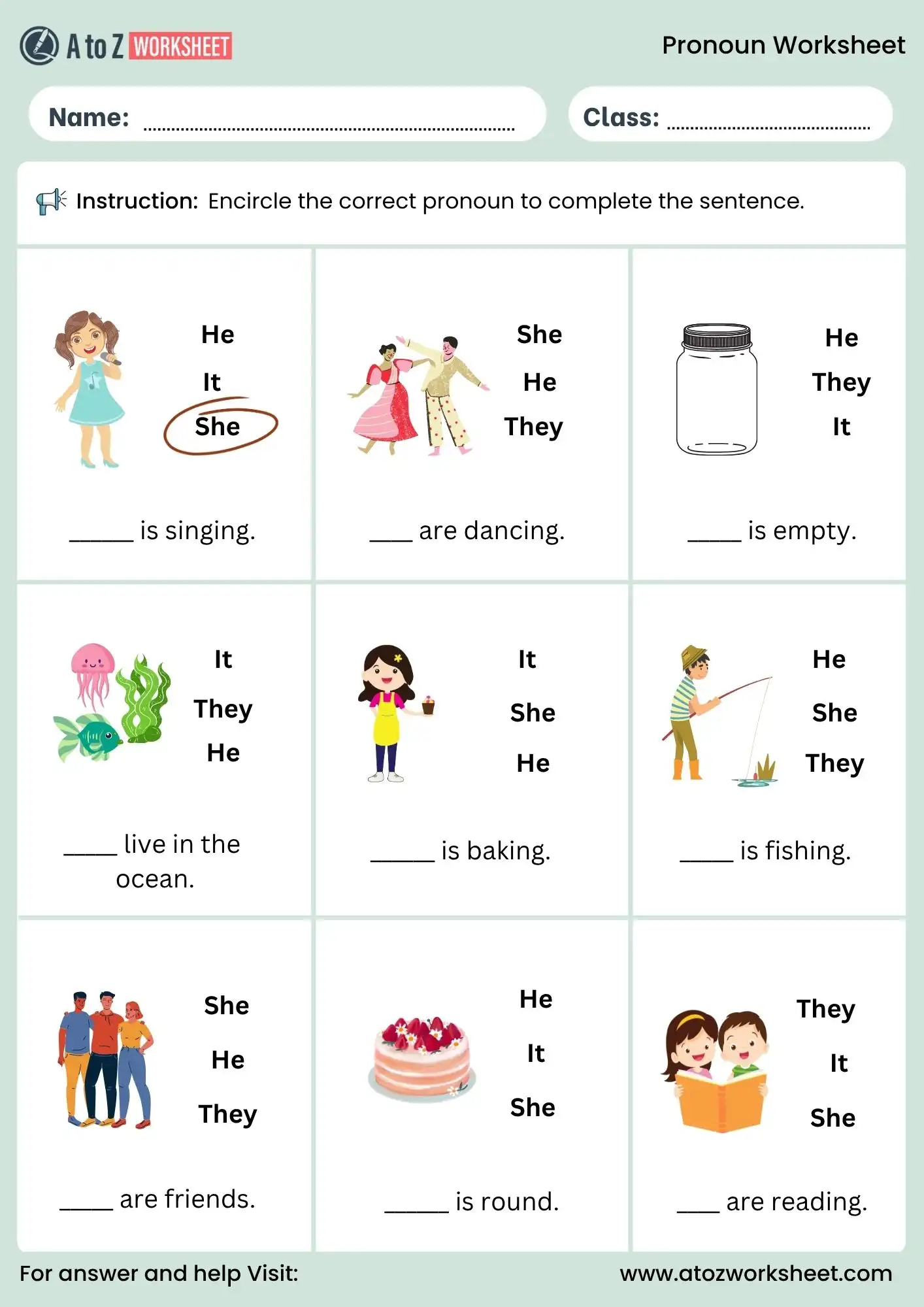 pronouns worksheets for grade 3 encircle correct pronoun