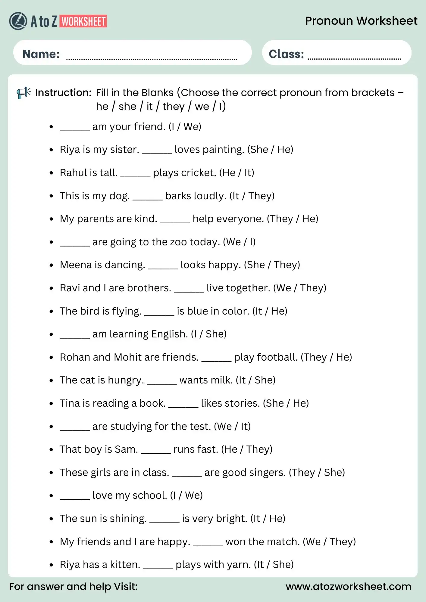 pronouns worksheets for grade 5 fill in the blanks grammar activity