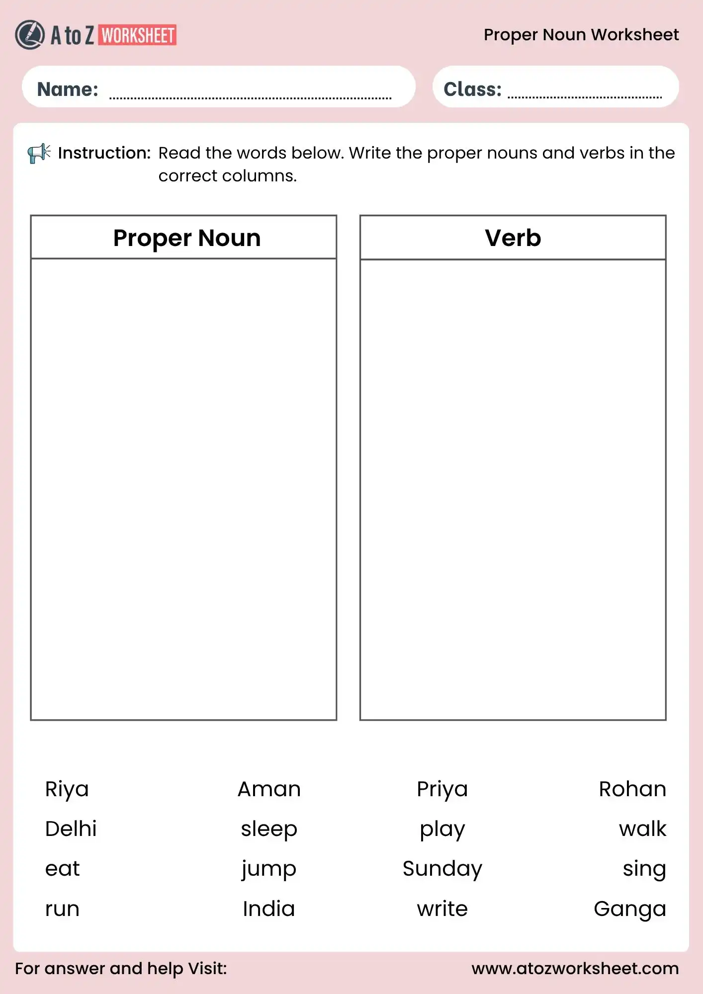 proper nouns worksheets sorting activity for kids in grade 2 to grade 4