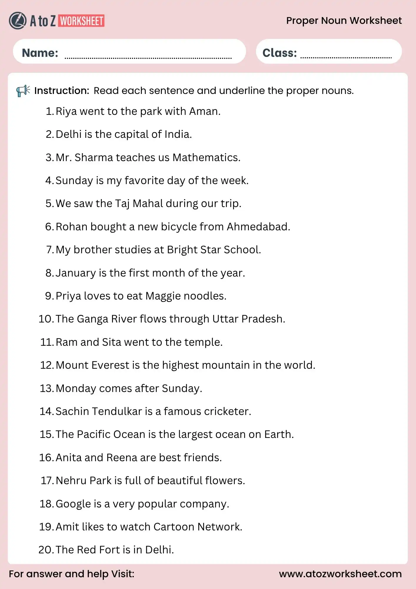 proper nouns worksheets underline activity for grade 2 grade 3 and grade 4