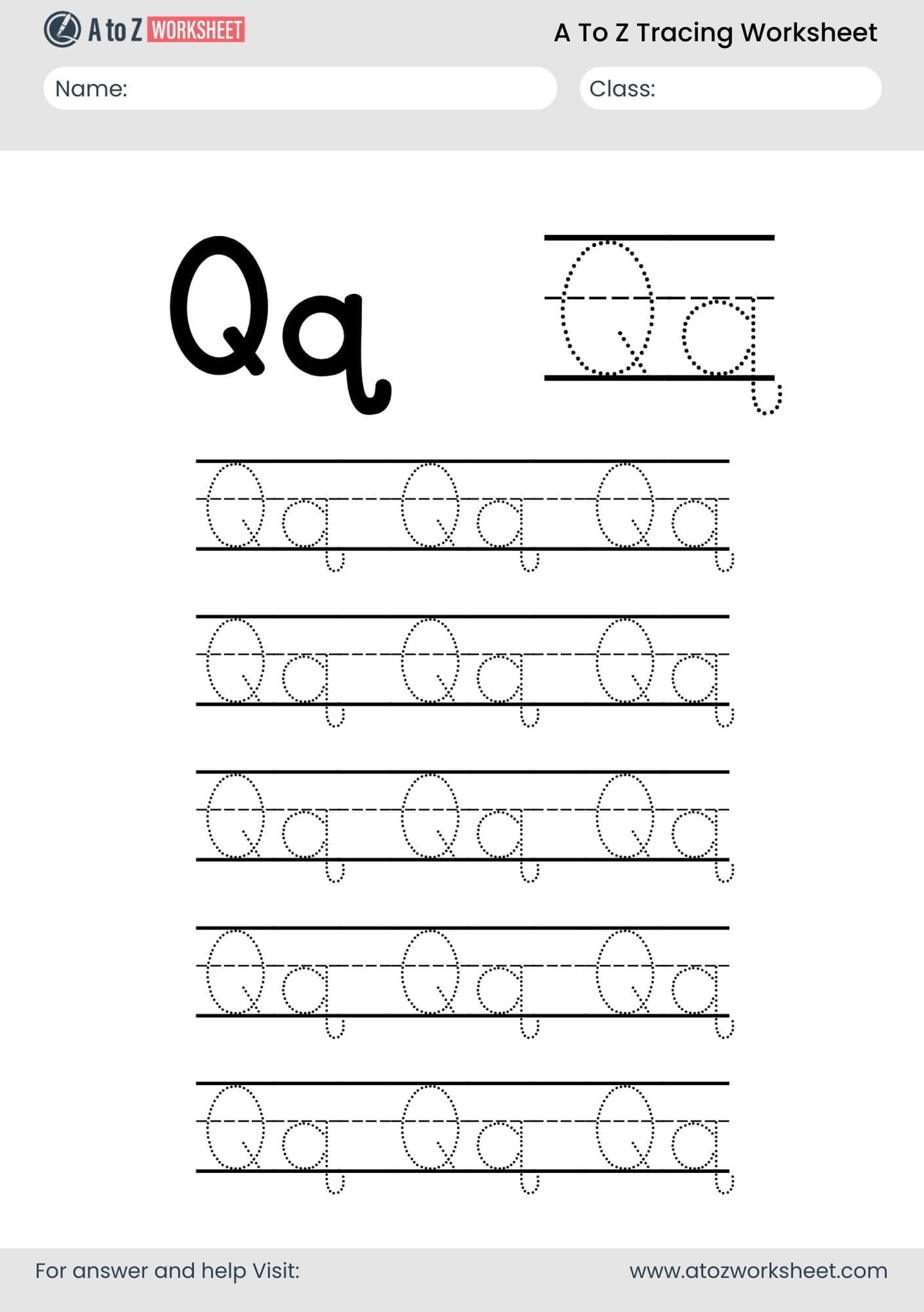 q letter a to z alphabet worksheets pdf