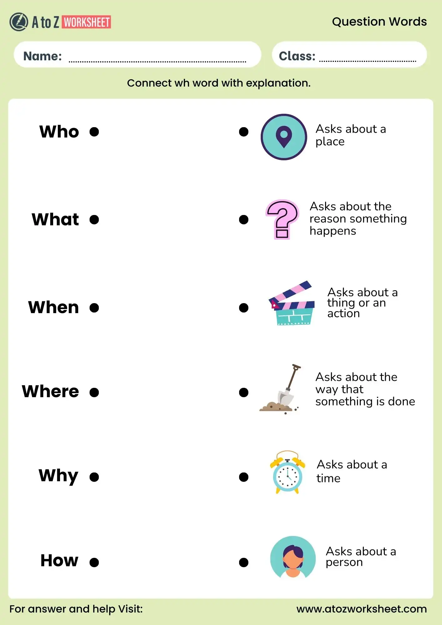 question words worksheet matching activity for students