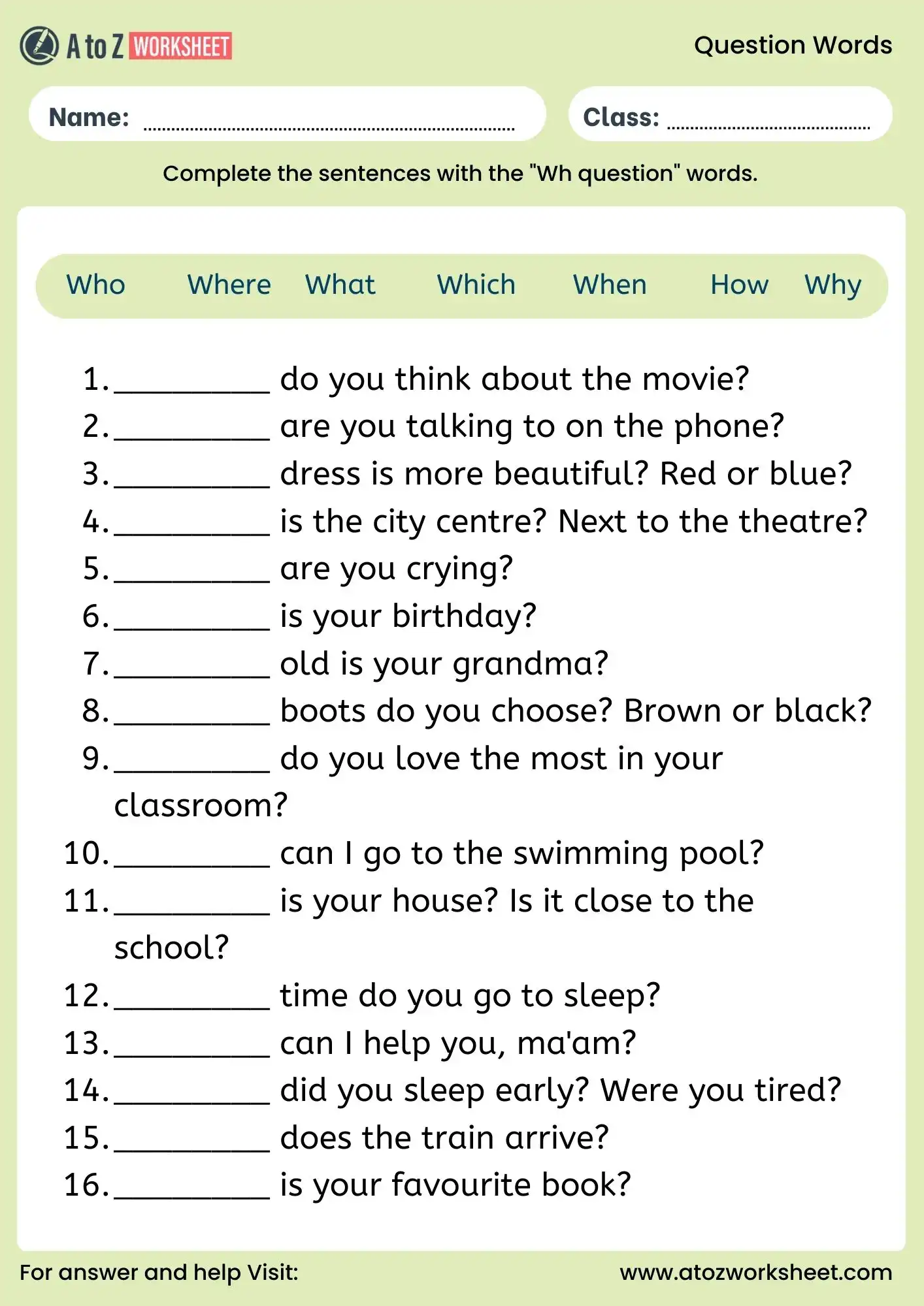 question words worksheet fill in the blanks with wh words