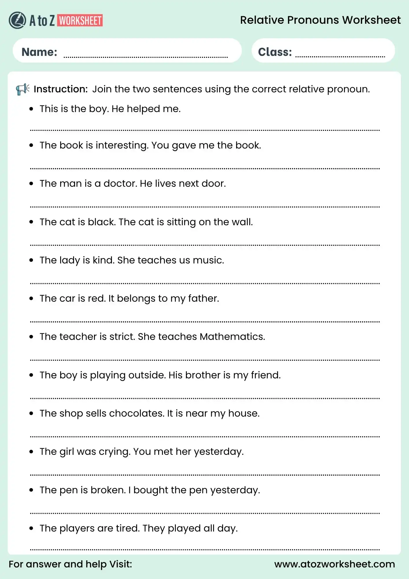 relative pronouns worksheets join sentences exercise for students