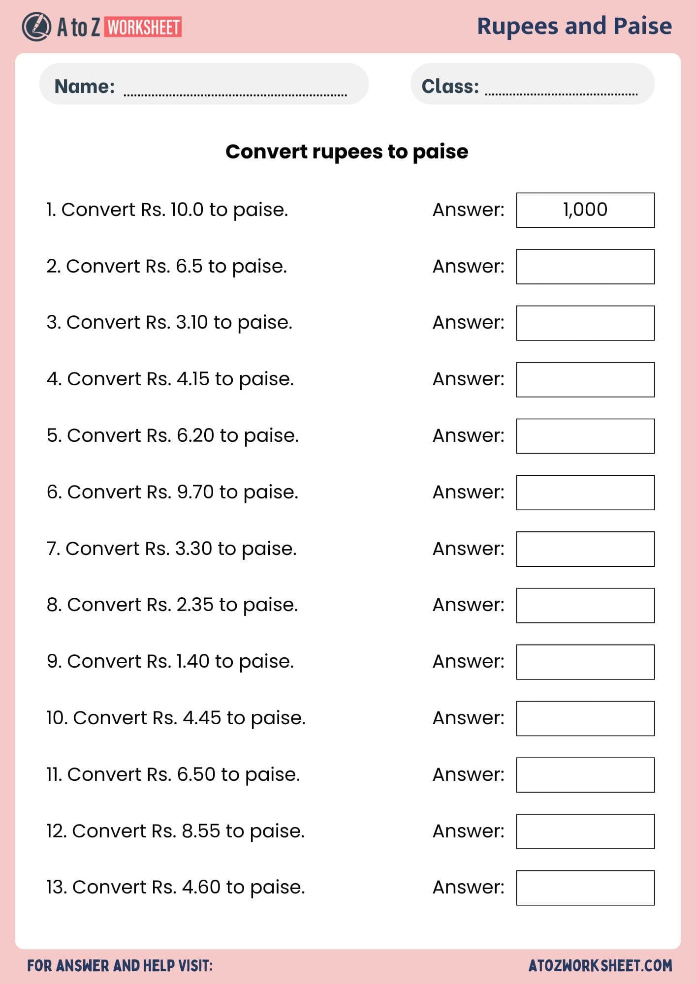 rupees and paise or convert rupees to paise worksheets