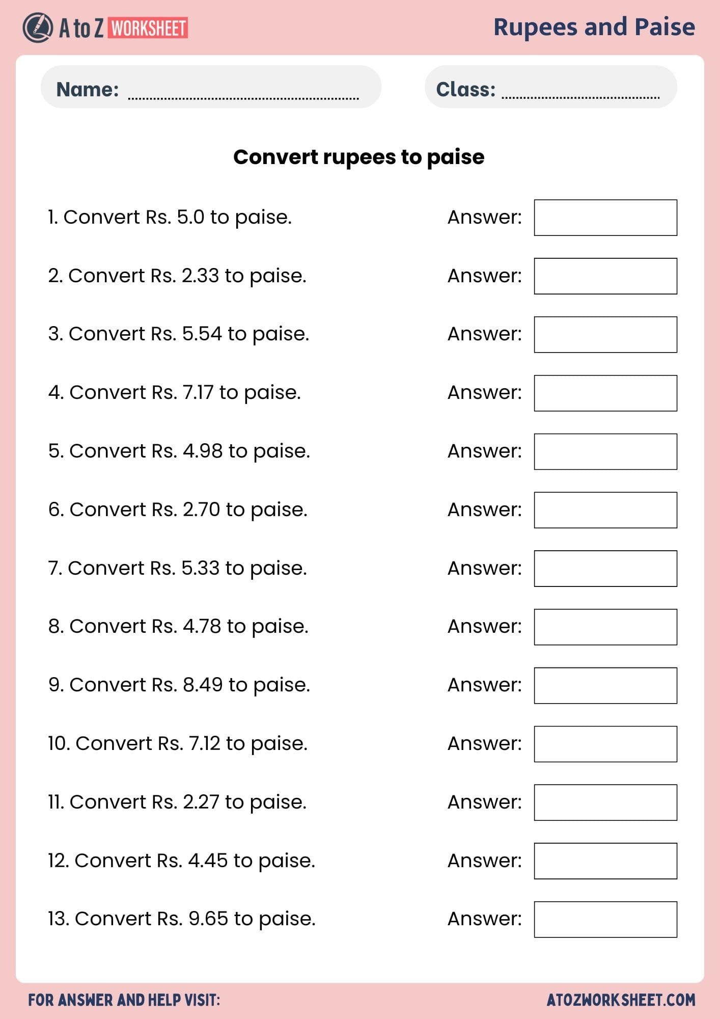 rupees and paise or convert rupees to paise worksheets