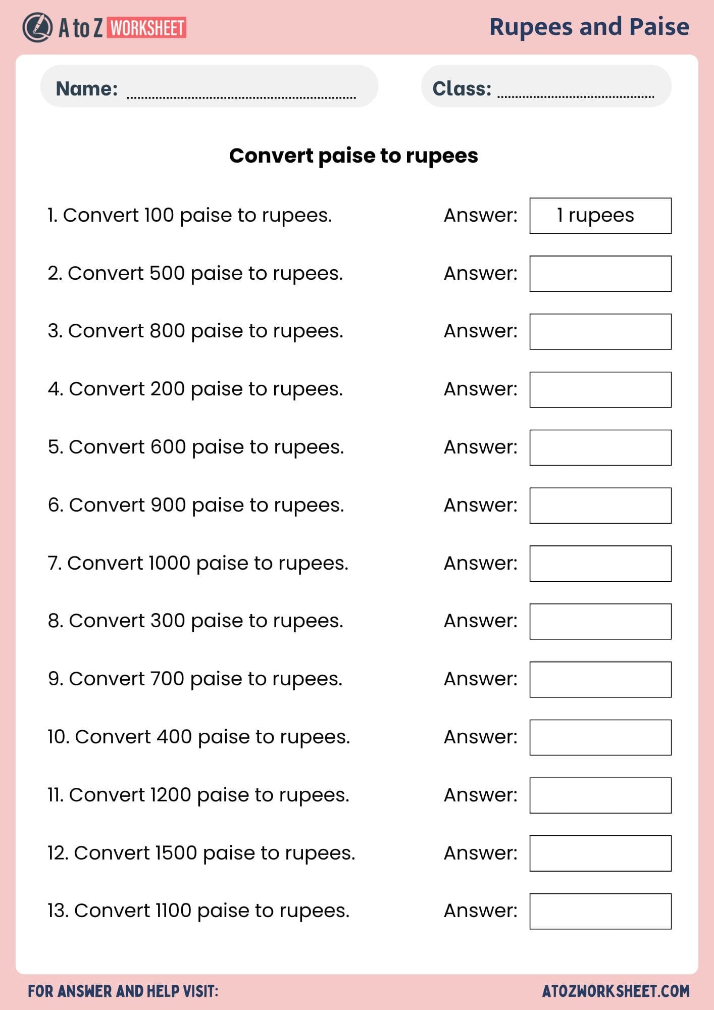 rupees and paise or convert rupees to paise worksheets