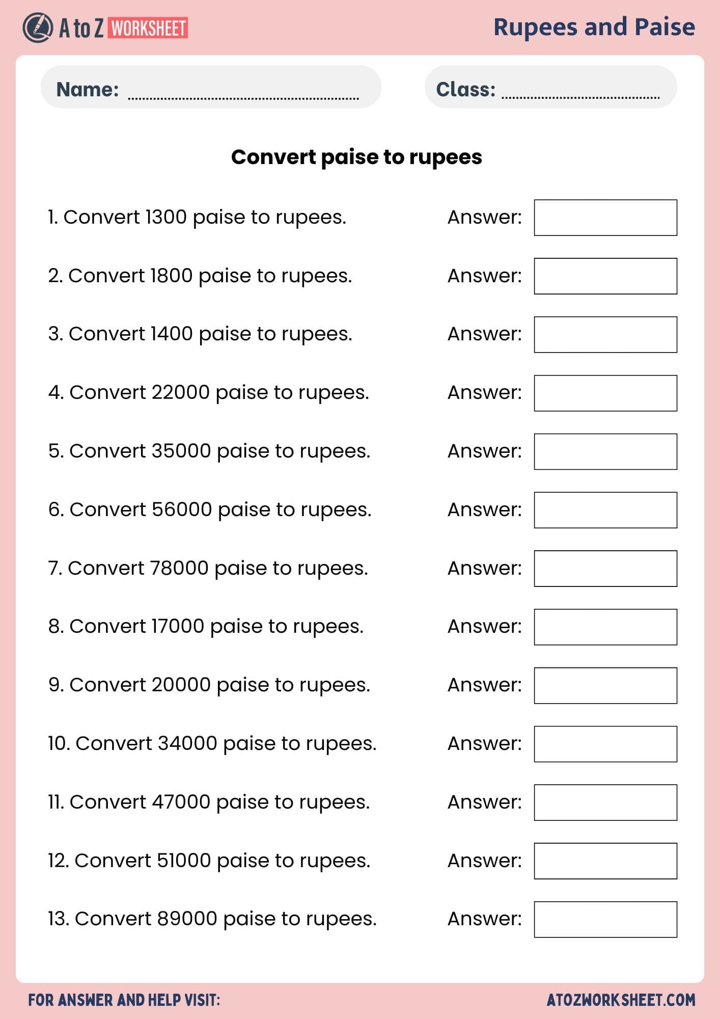 rupees and paise or convert rupees to paise worksheets