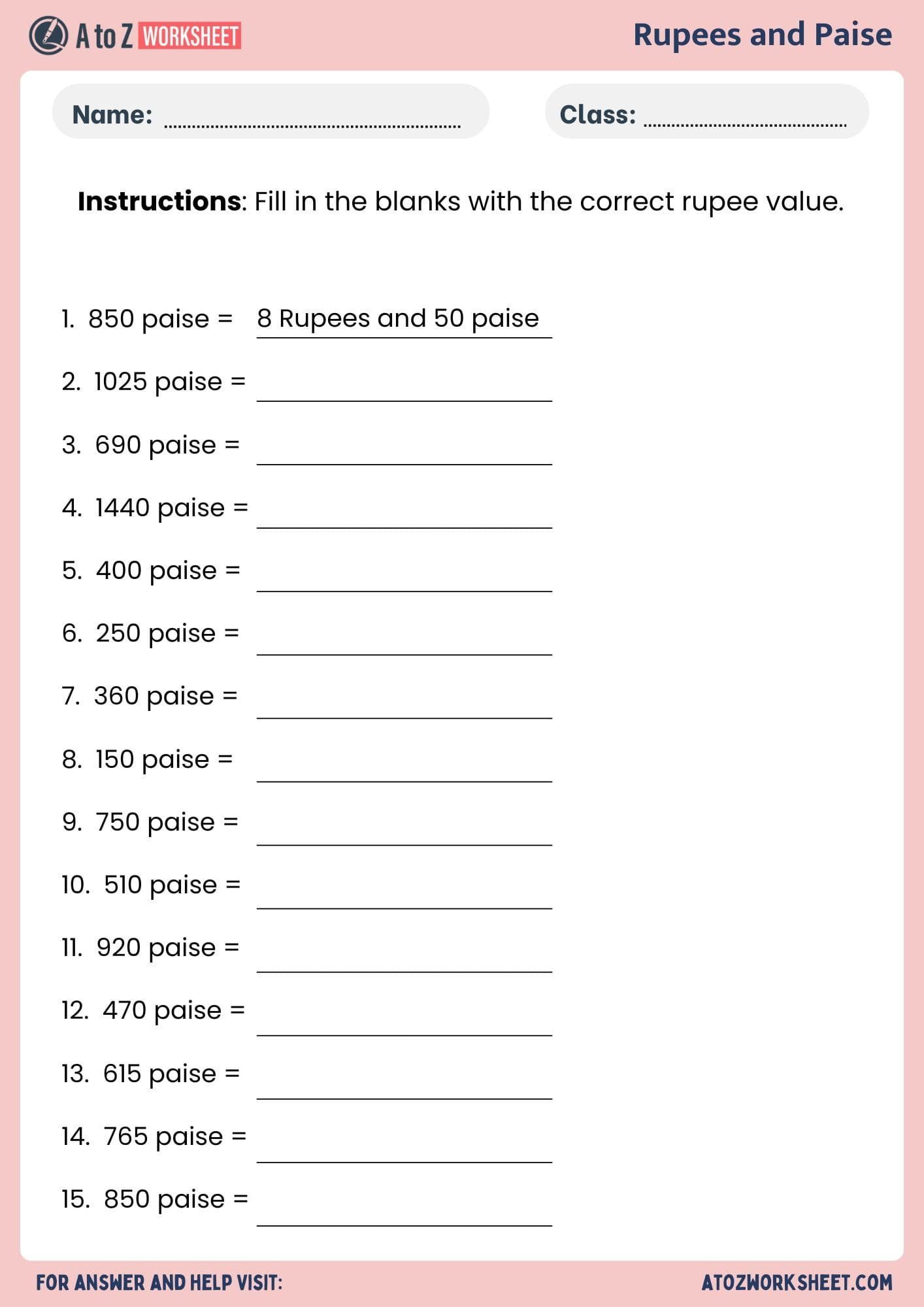 rupees and paise or convert rupees to paise worksheets