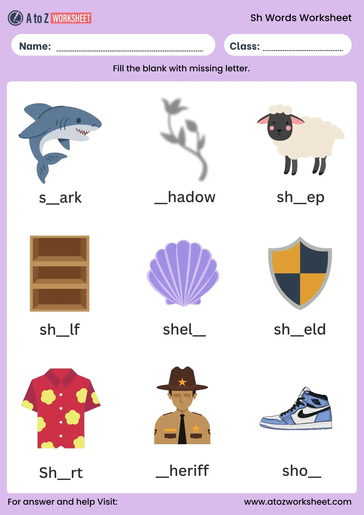 sh words worksheet fill in the blanks activity for class 1