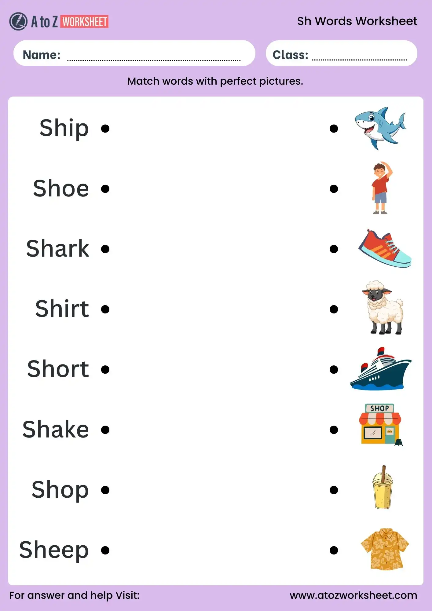 sh words worksheet matching activity ukg kindergarten class 1