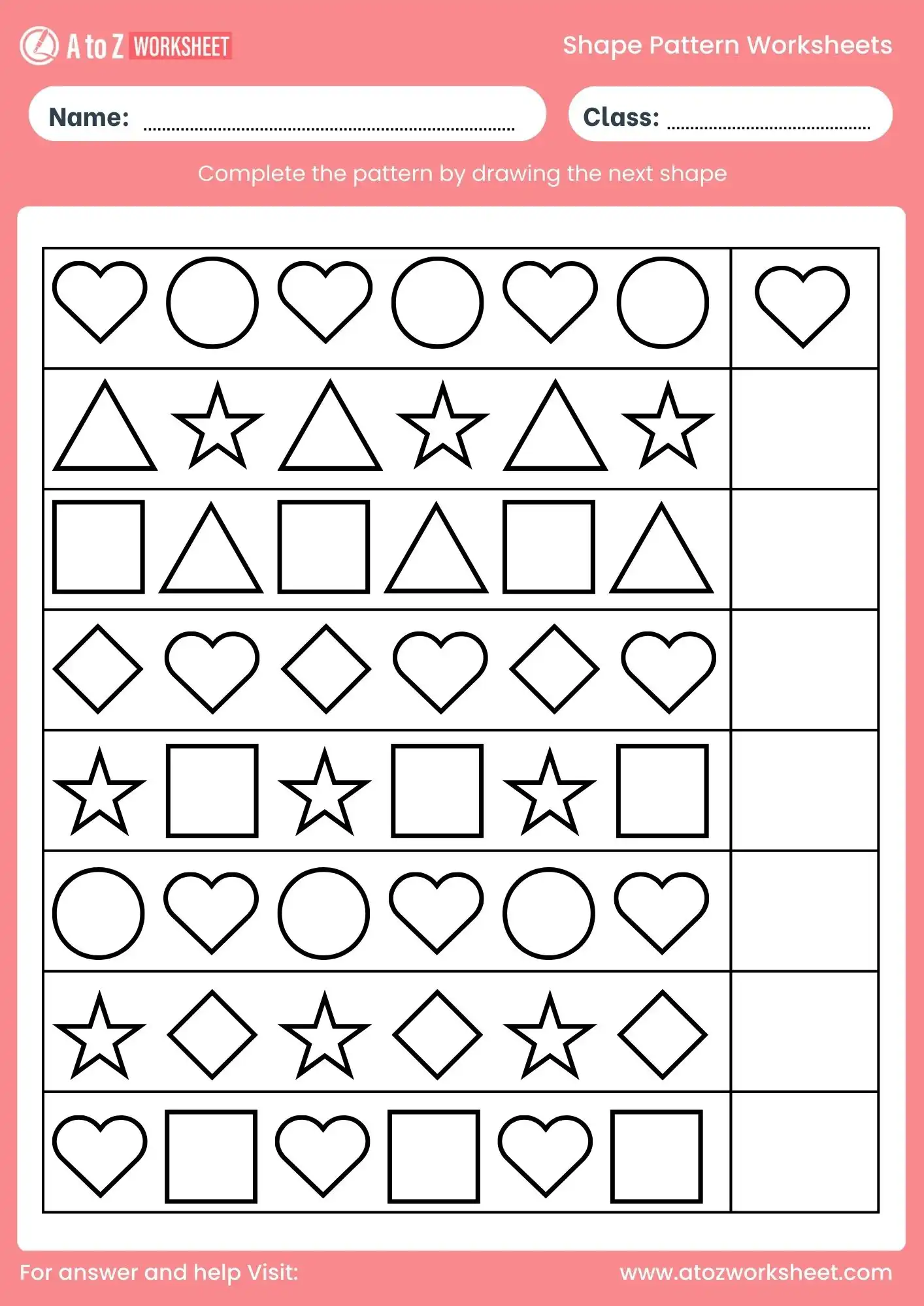 shape pattern worksheets with answers for grade 1 to grade 5
