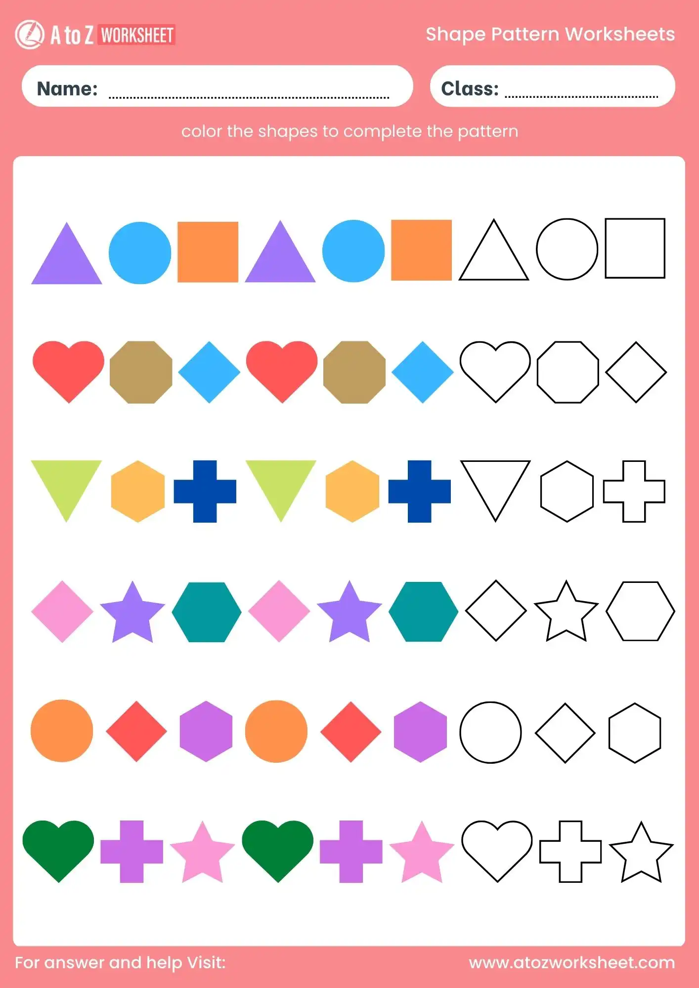 colorful shape pattern worksheets for grade 1 to grade 5