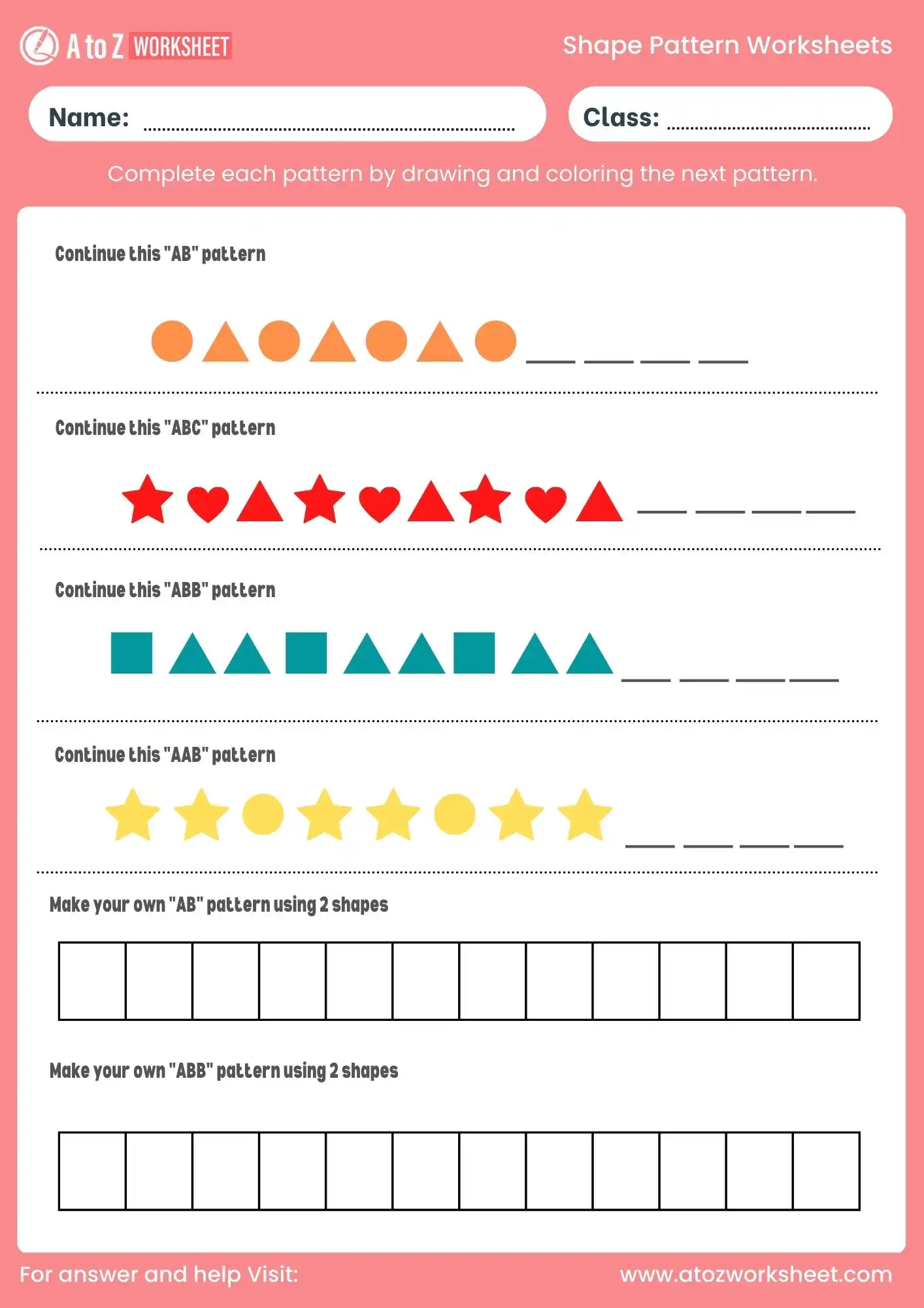 math shape pattern worksheets with answers pdf