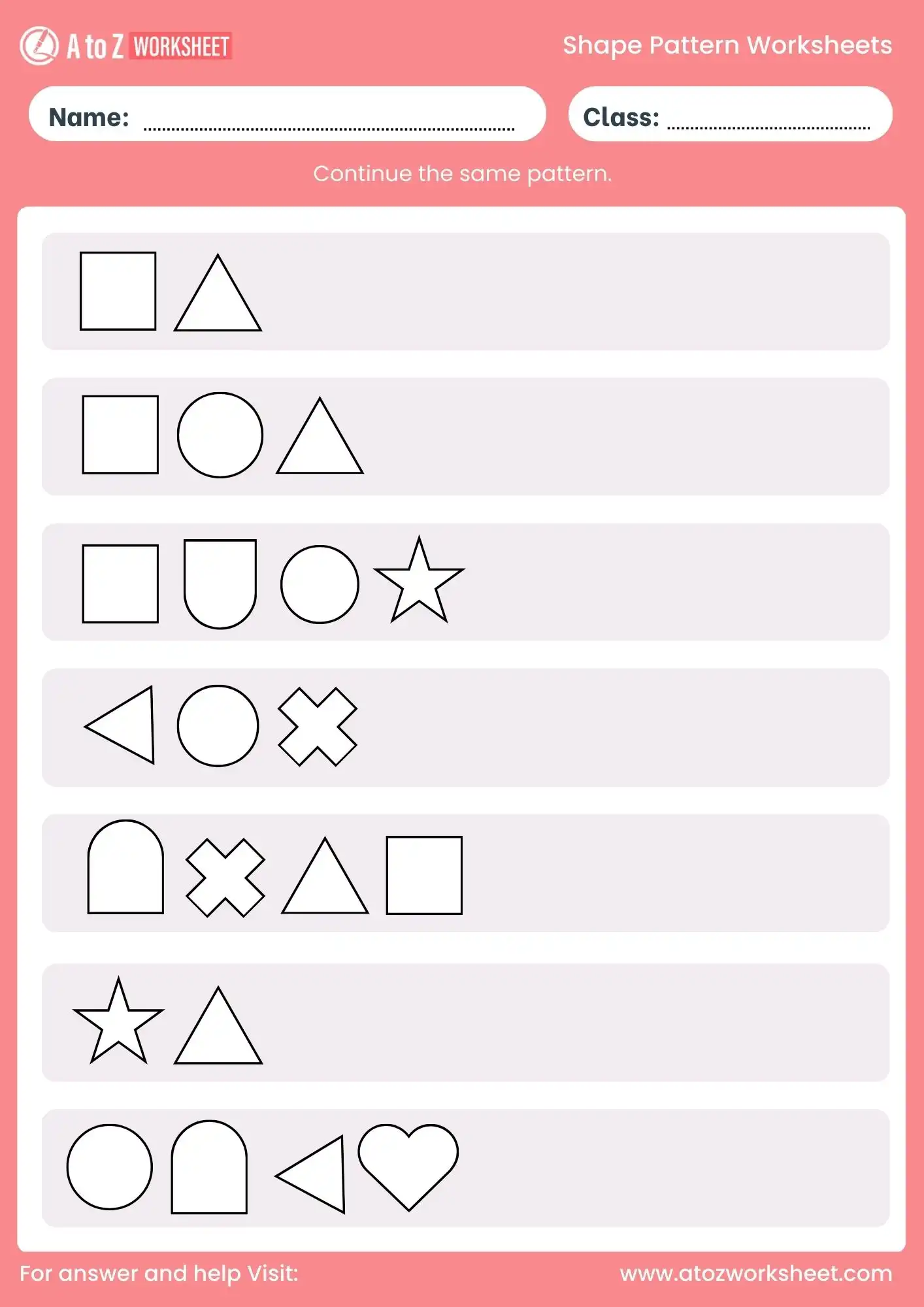 shape sequence worksheets for grade 1 to grade 5