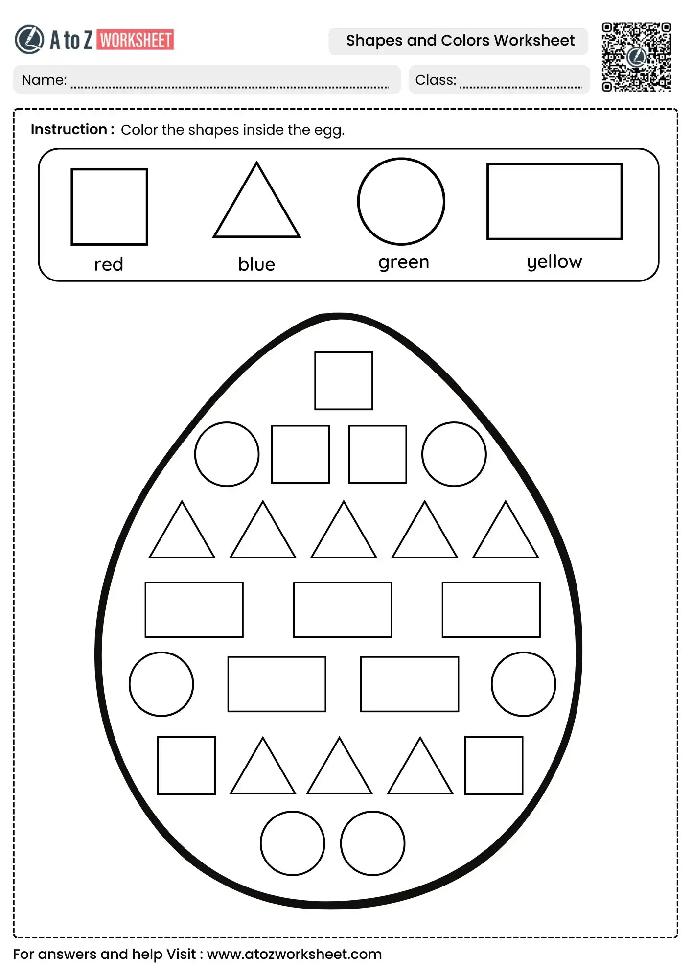 egg themed shapes and colors worksheets for kids