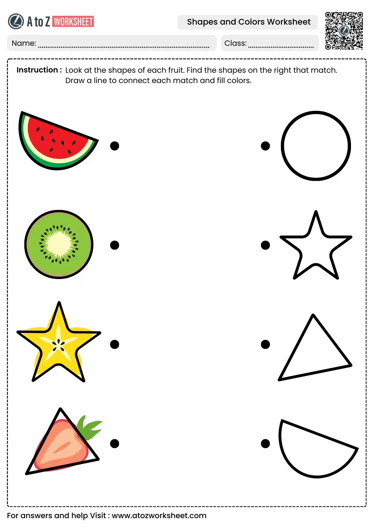 matching fruit slices to geometric forms in shapes and colors worksheets