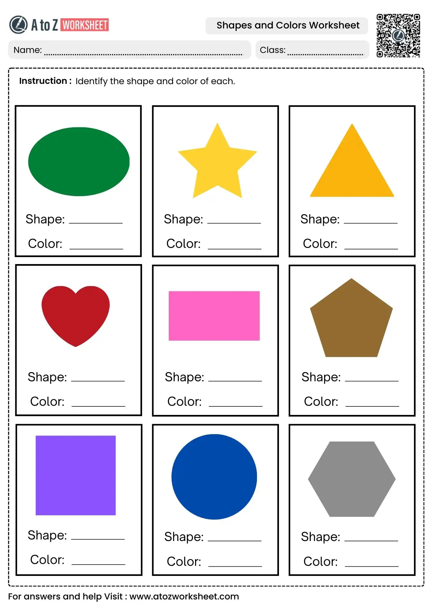 comprehensive identification chart in shapes and colors worksheets