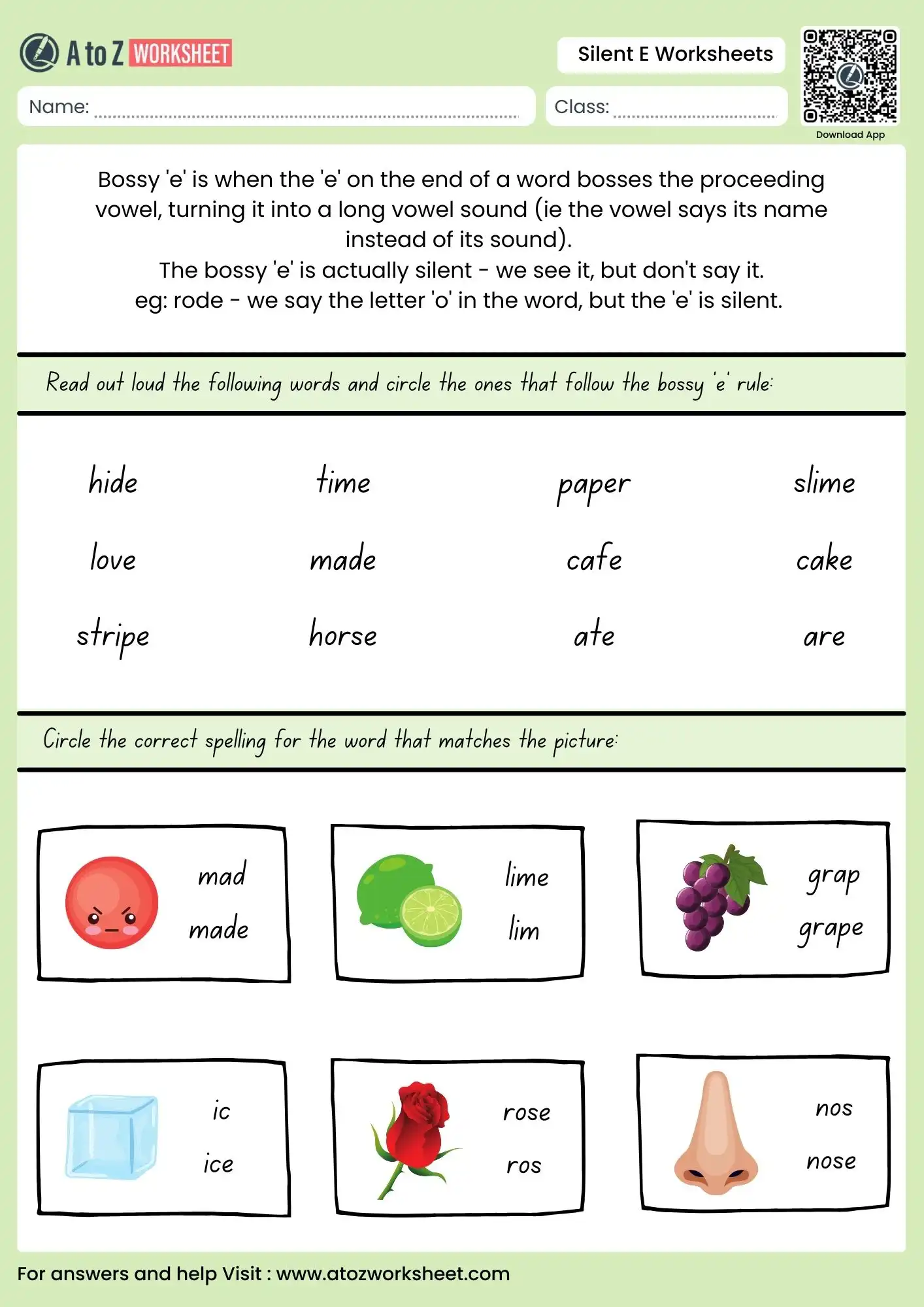 short and long vowel silent e worksheets with mad made and lime lim spelling choices