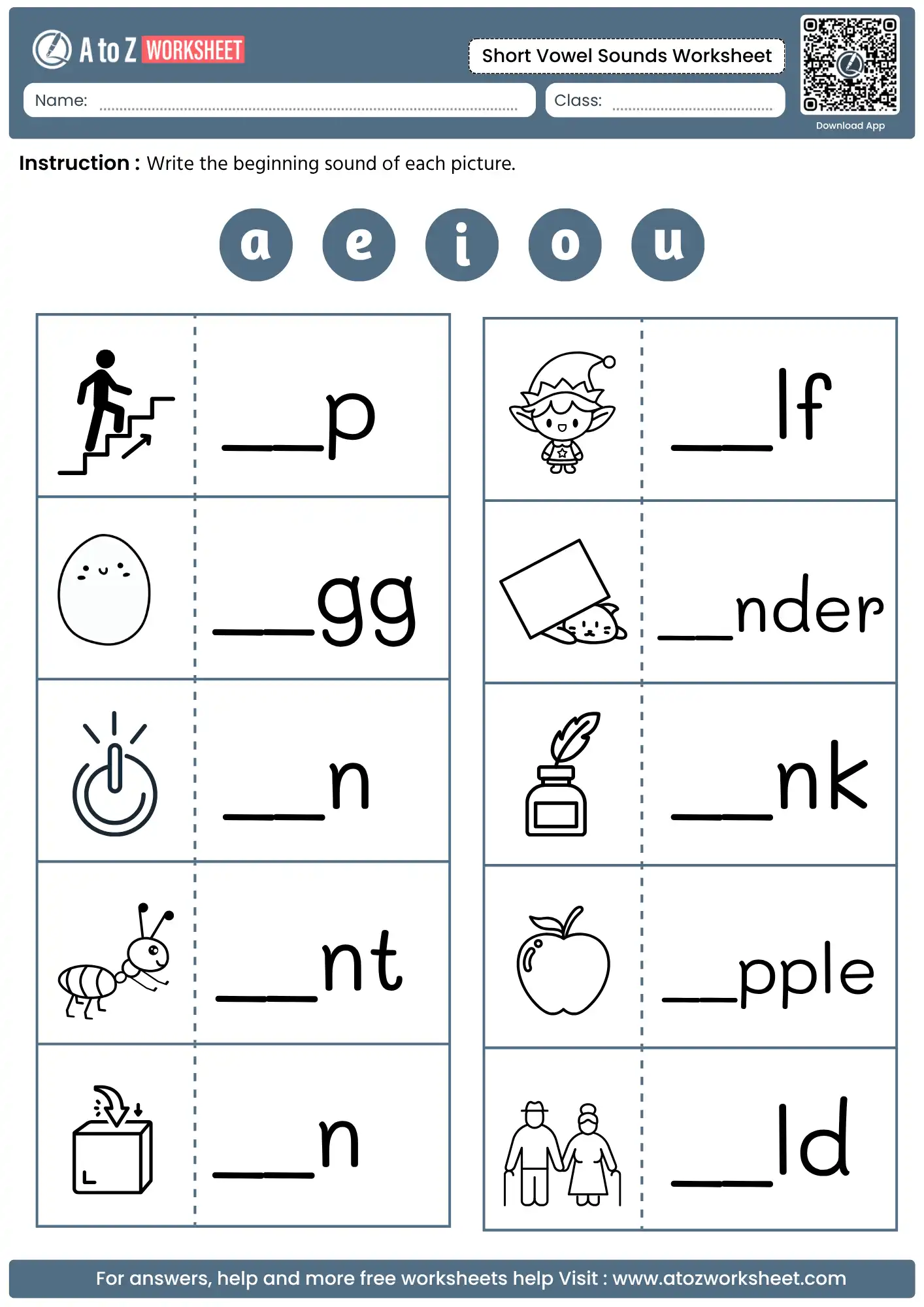 eginning vowel sounds practice in short vowel sounds worksheets with images of an ant and an egg