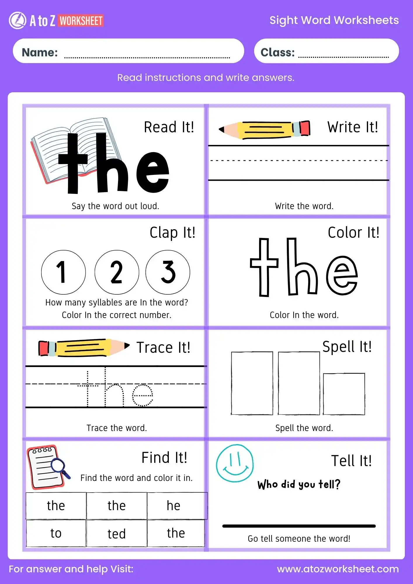 sight word worksheets the for kindergarten and grade 1