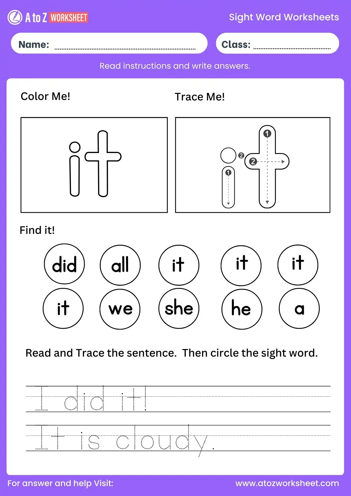 sight word worksheets it for ukg and class 1