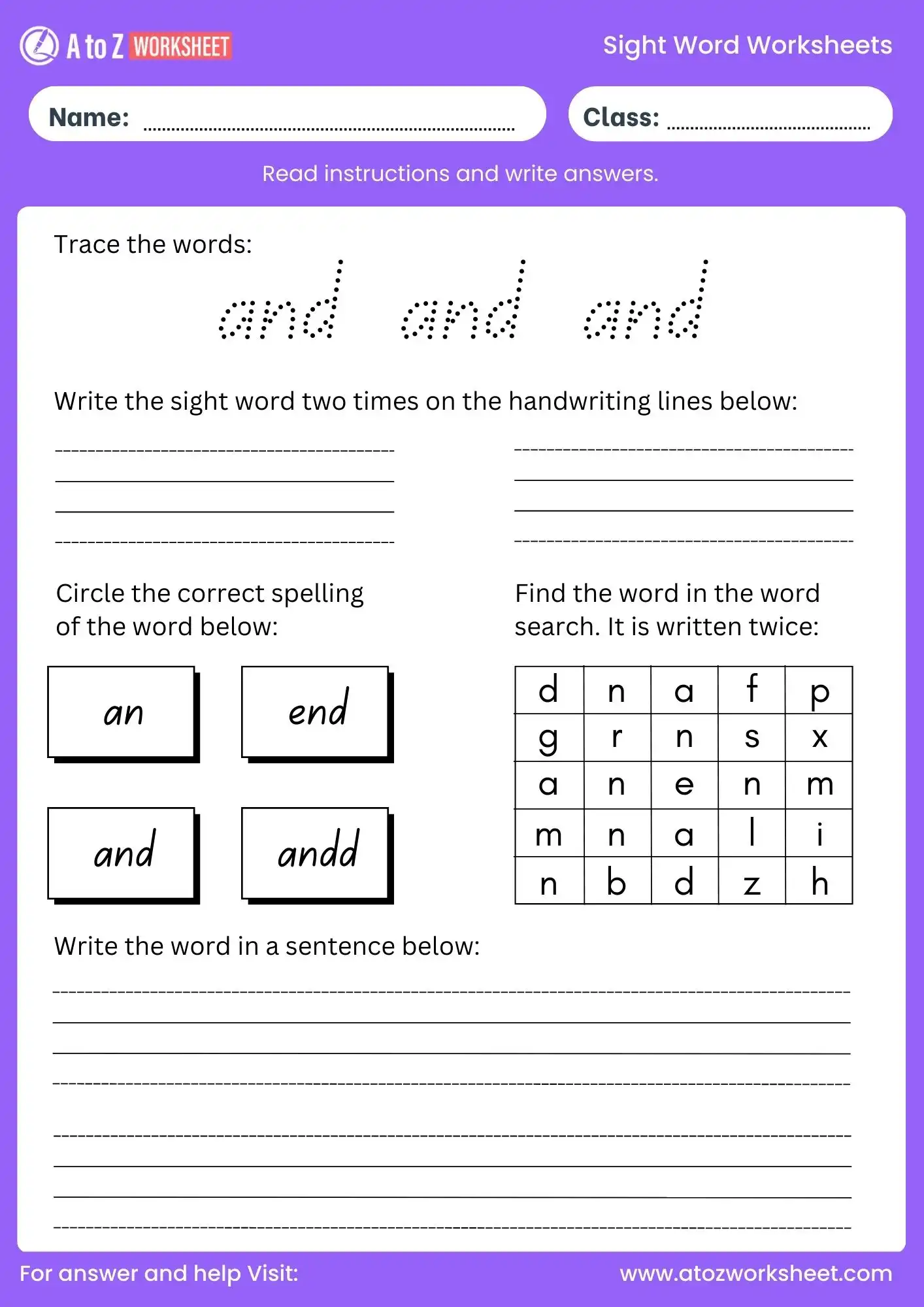 sight word worksheets and for ukg and grade 1