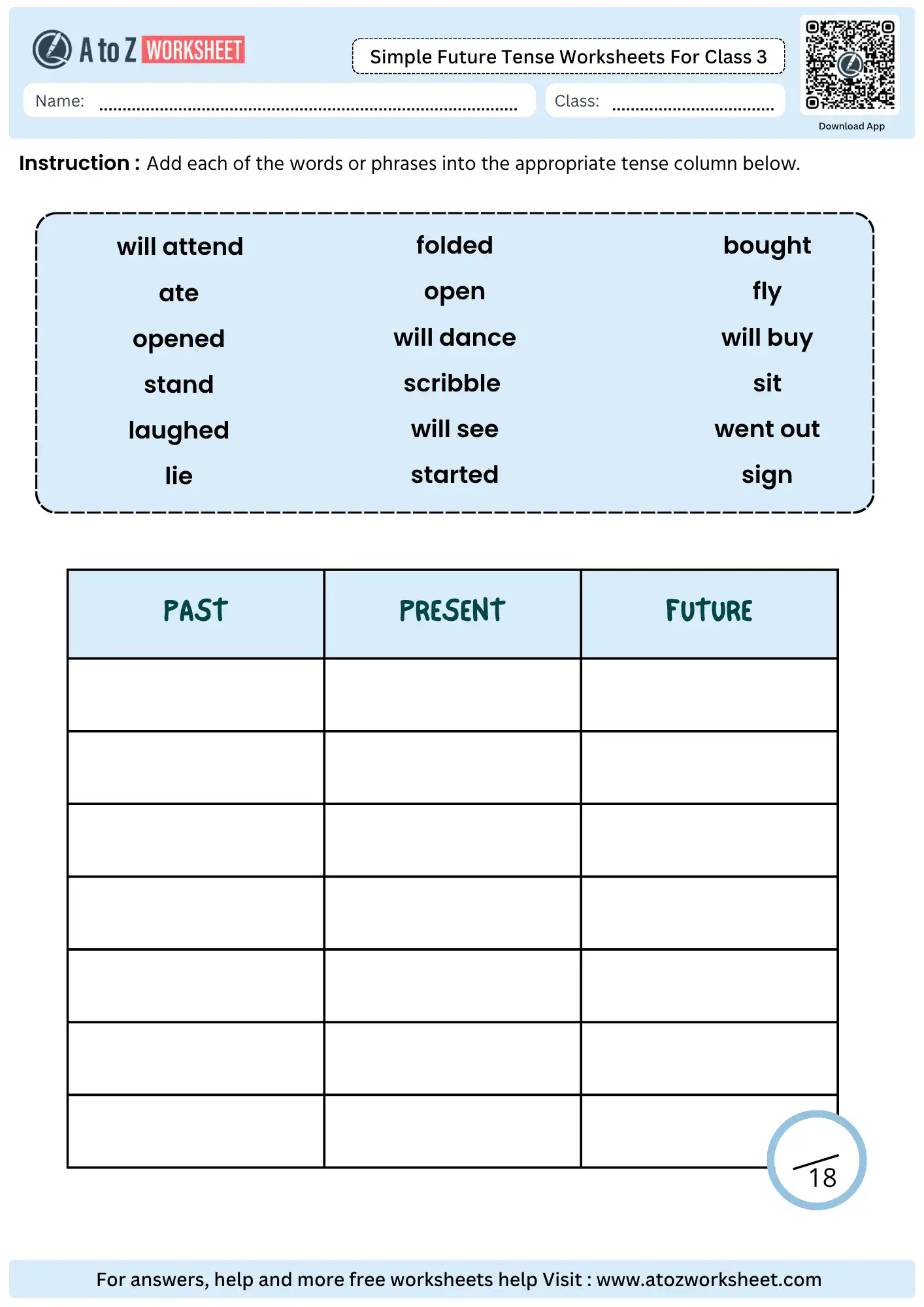simple future tense worksheets for class 3 past present future verb sorting chart free worksheet