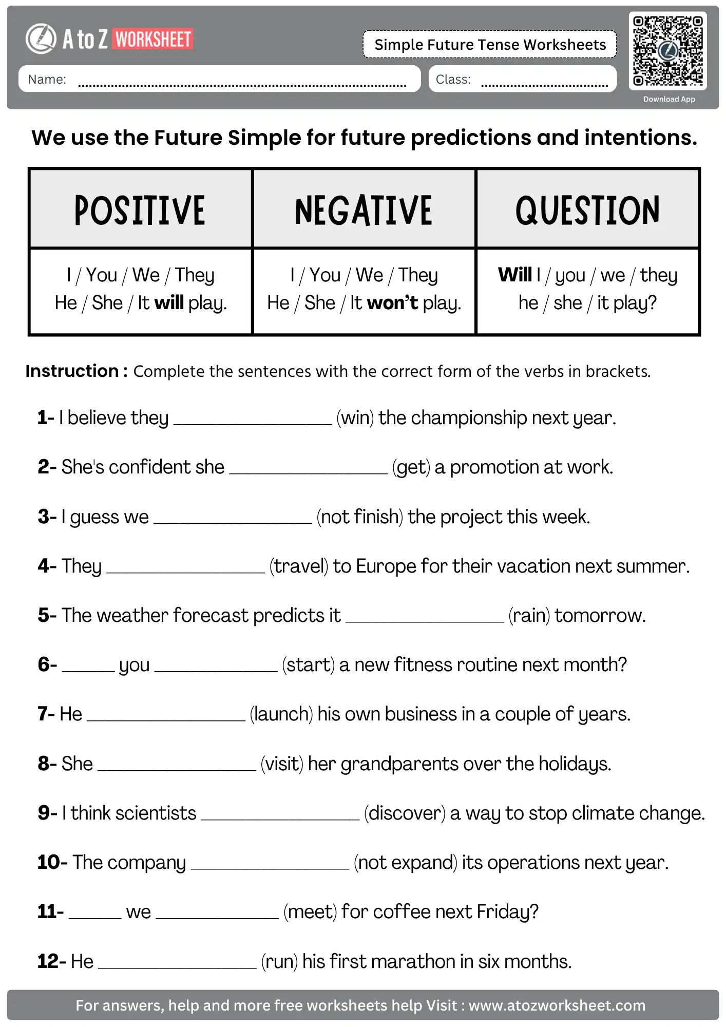 simple future tense worksheets fill in blanks future predictions intentions pdf