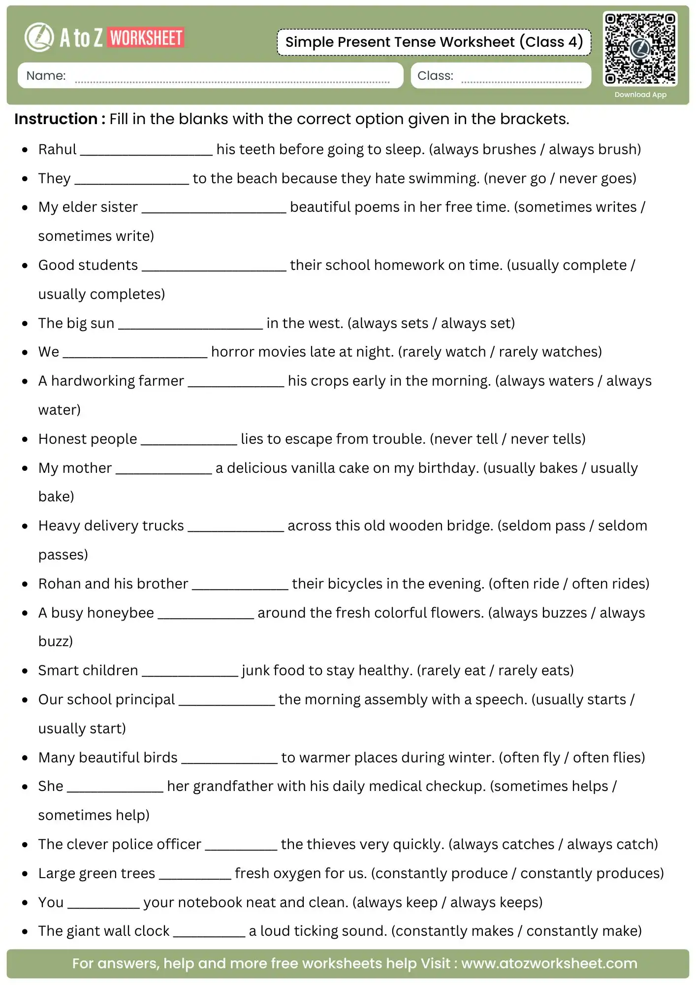 Simple Present Tense Worksheets For Class 4 1 simple present tense worksheets for class 4 featuring a frequency adverb option choice tracking table