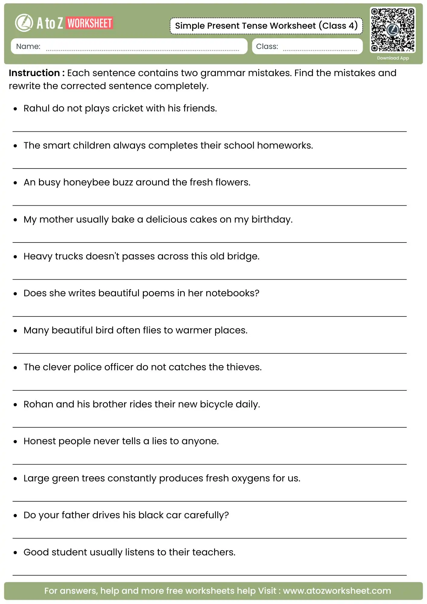 Simple Present Tense Worksheets For Class 4 3 analytical proofreading tasks locating dual grammar mistakes on simple present tense worksheets for class 4