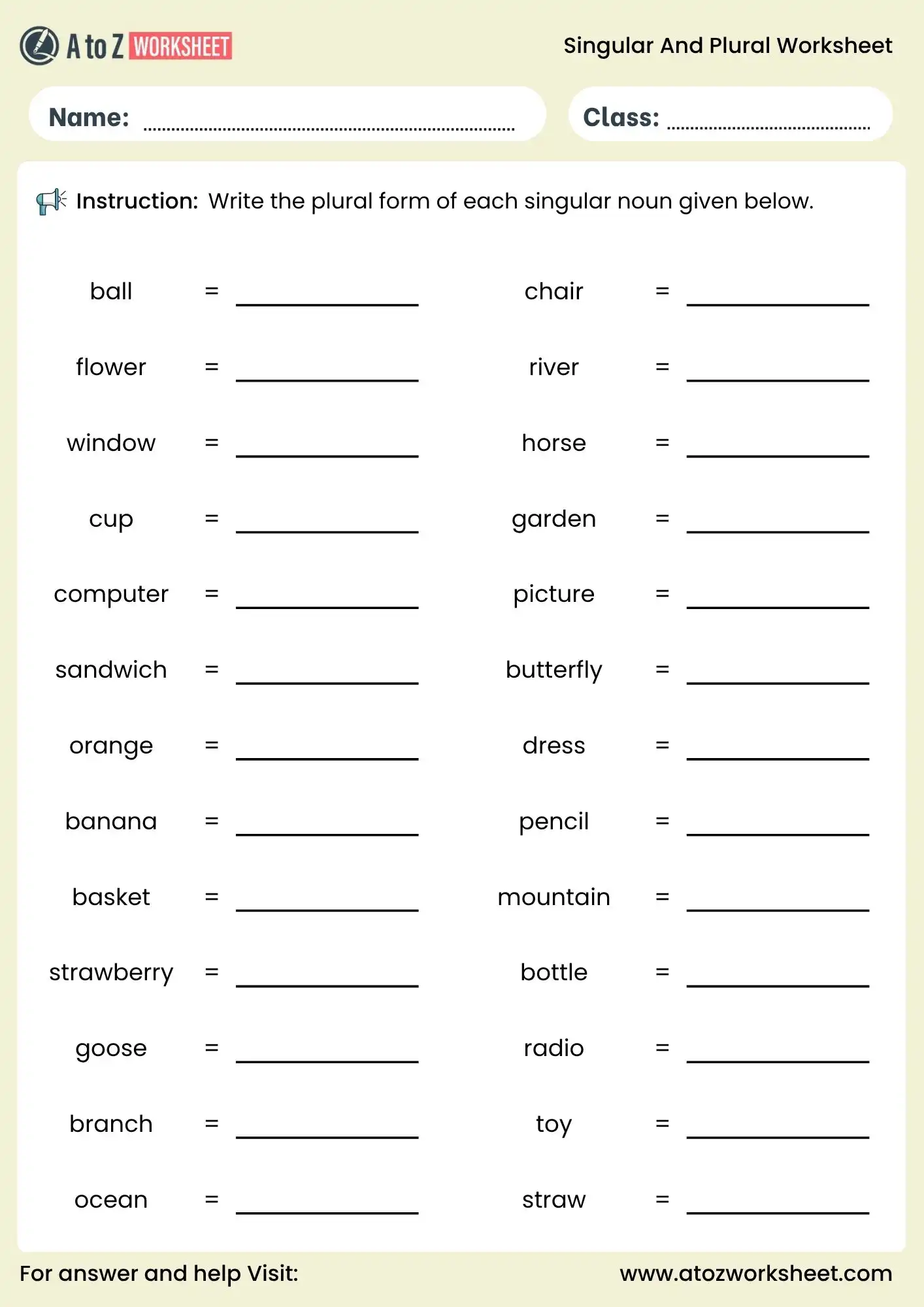 singular and plural nouns worksheet for kids with plural word exercise