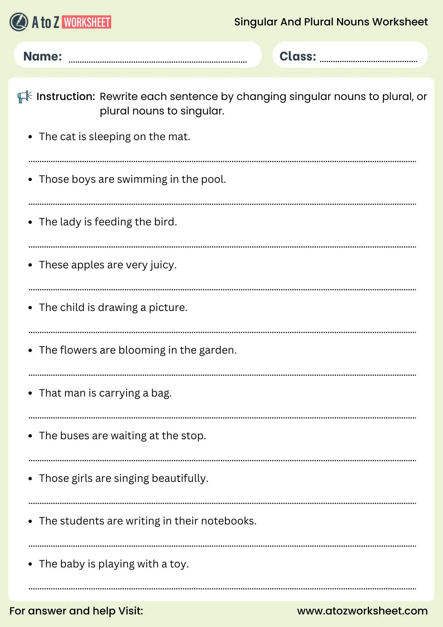 singular and plural nouns worksheets for grade 1 to grade 5 rewrite sentences activity