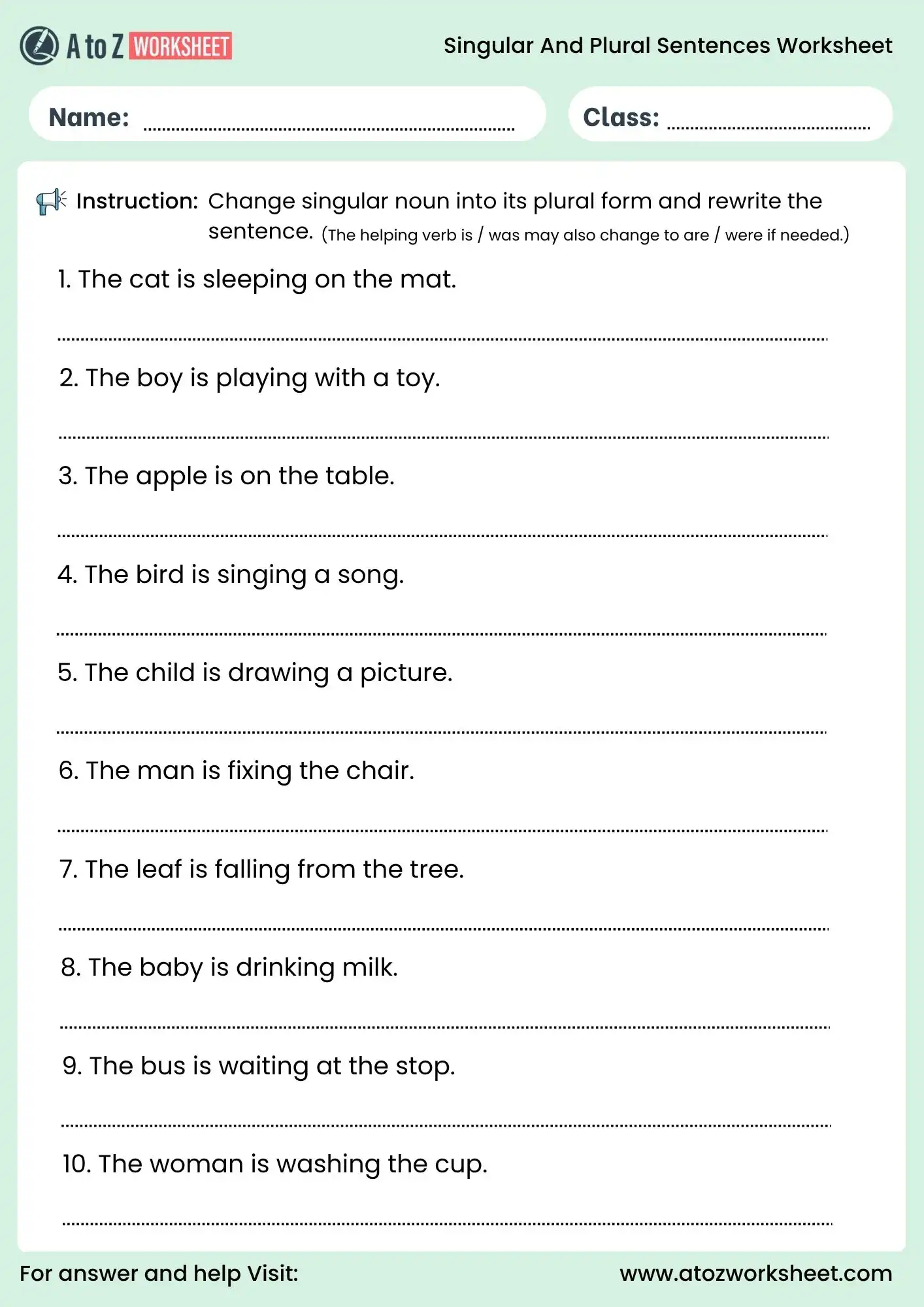 singular and plural sentences worksheet rewrite activity for class 4