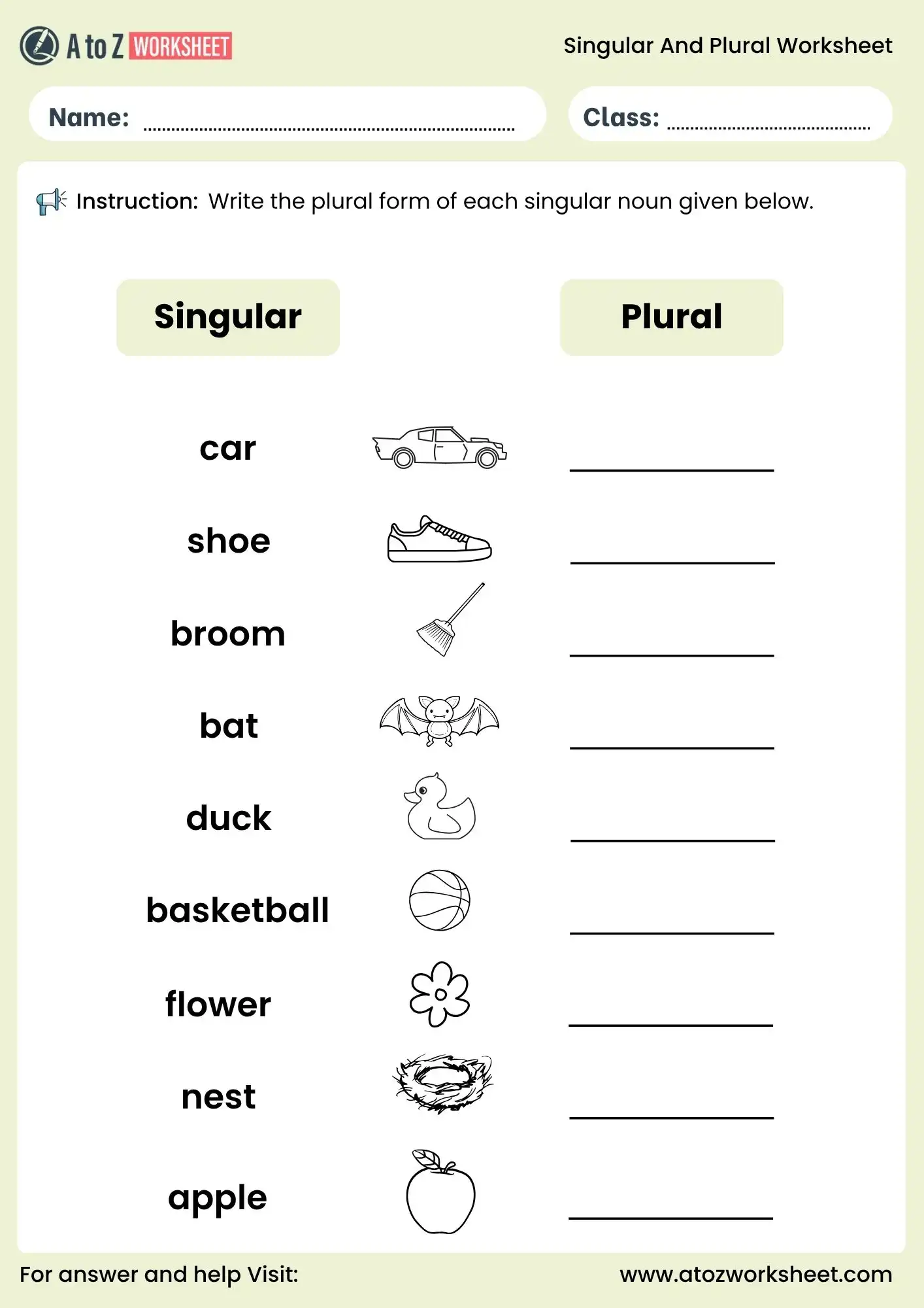 singular and plural worksheets write the plural form activity
