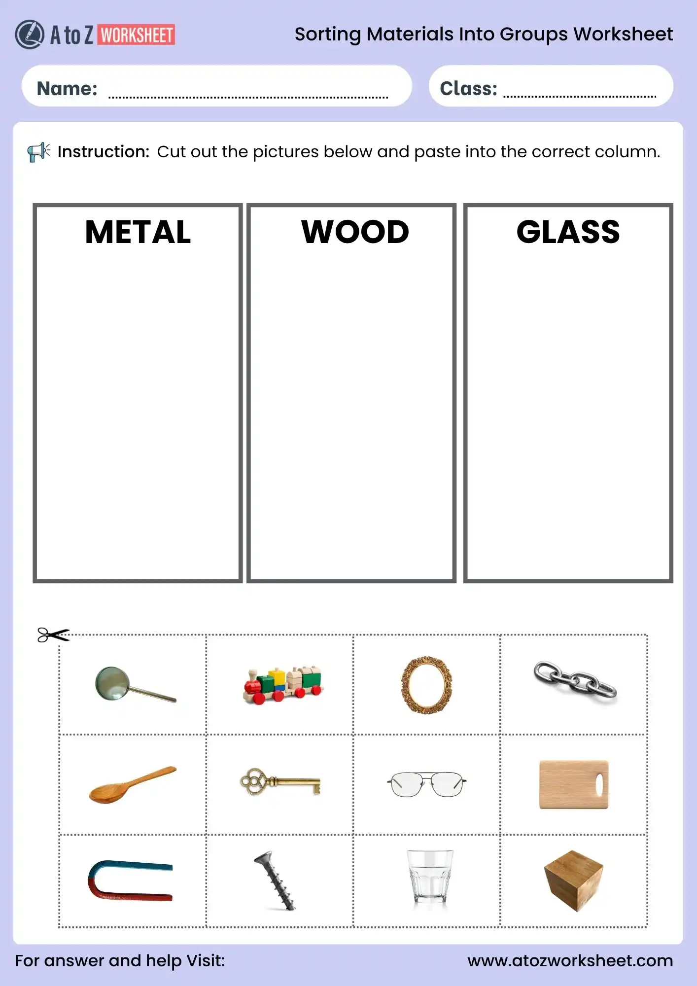 sorting materials into groups class 6 worksheet with answers and free pdf